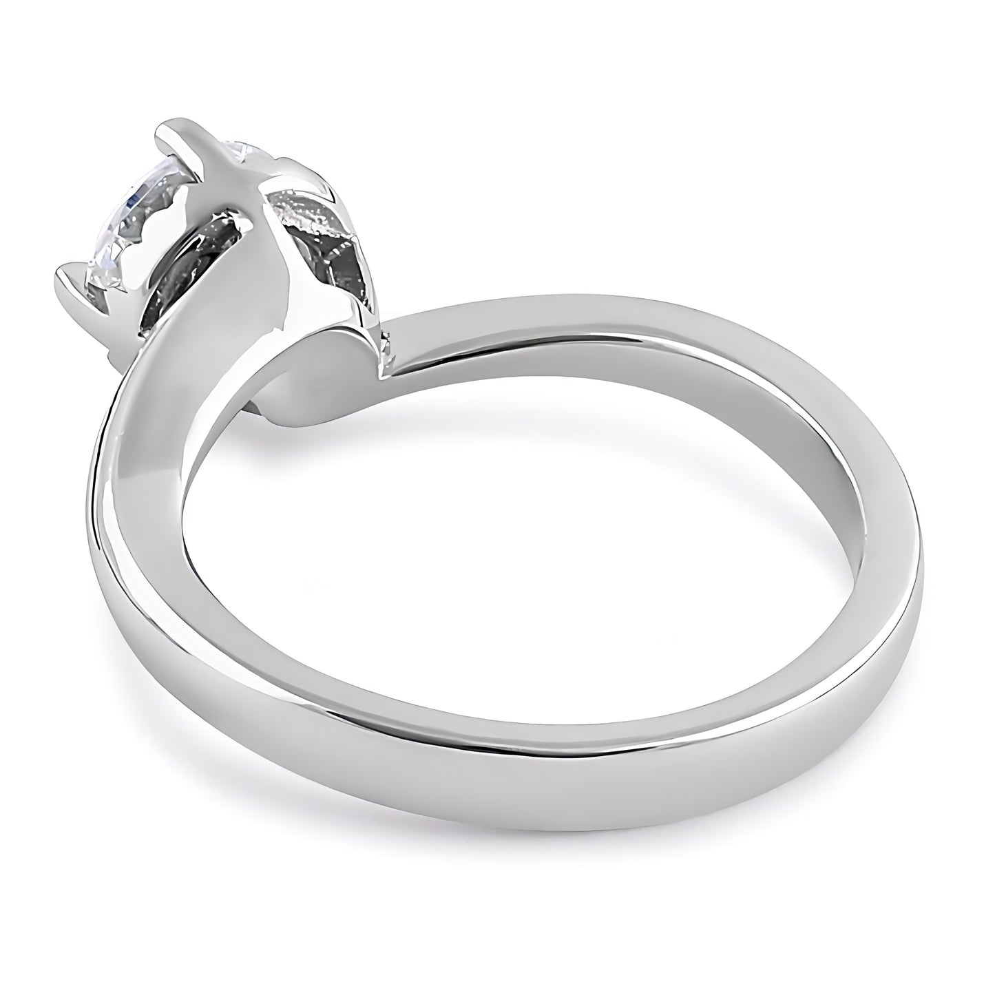 Sterling Silver Single Stone Curve Round Cut Clear CZ Engagement Ring for Women, Round Cubic Zirconia, Promise Ring Gift view 4
