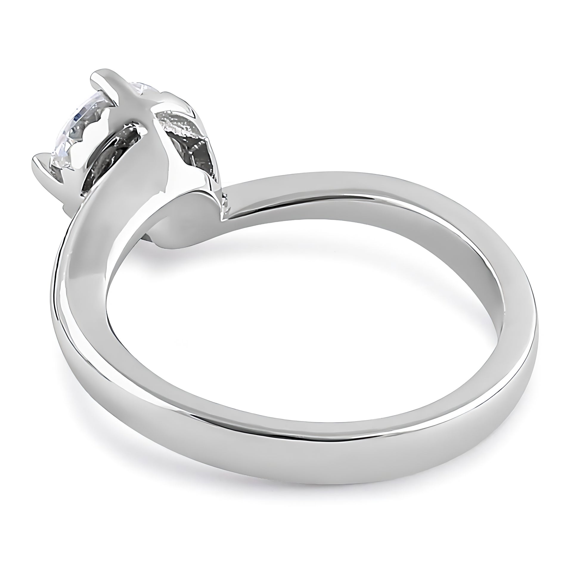 Sterling Silver Single Stone Curve Round Cut Clear CZ Engagement Ring for Women, Round Cubic Zirconia, Promise Ring Gift view 4