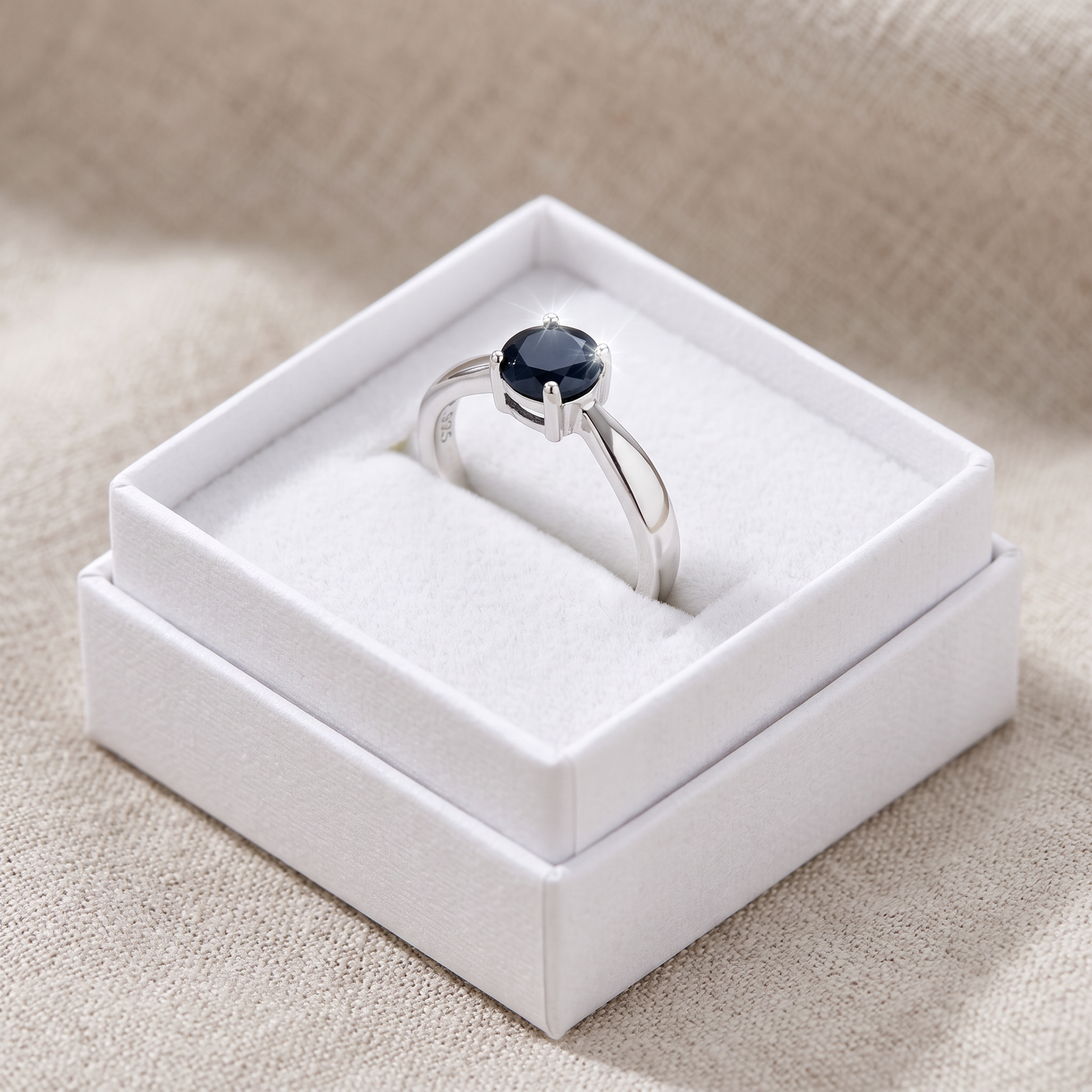 Sterling Silver 6mm Round Black CZ Ring in a white gift box, 6mm round black cz gift for her