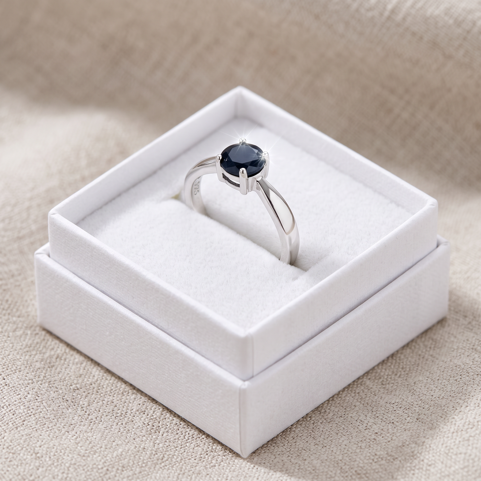 Sterling Silver 6mm Round Black CZ Ring in a white gift box, 6mm round black cz gift for her