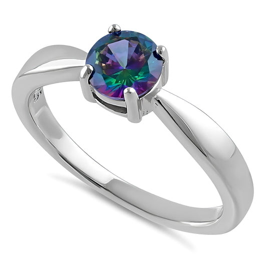 Sterling Silver 6mm Round Rainbow CZ Ring for Women, Round Cubic Zirconia, Promise Ring Gift