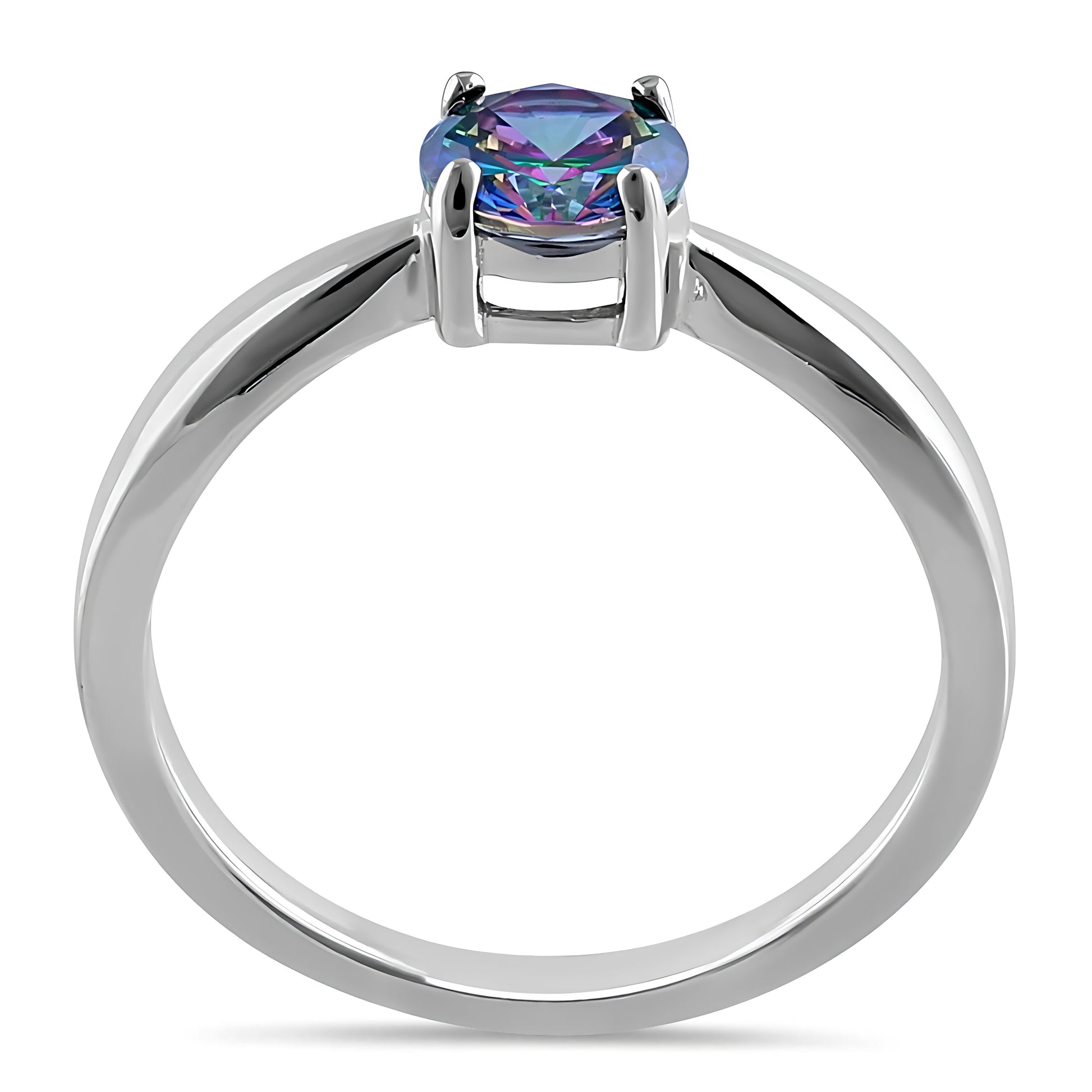 Sterling Silver 6mm Round Rainbow CZ Ring for Women, Round Cubic Zirconia, Promise Ring Gift view 3