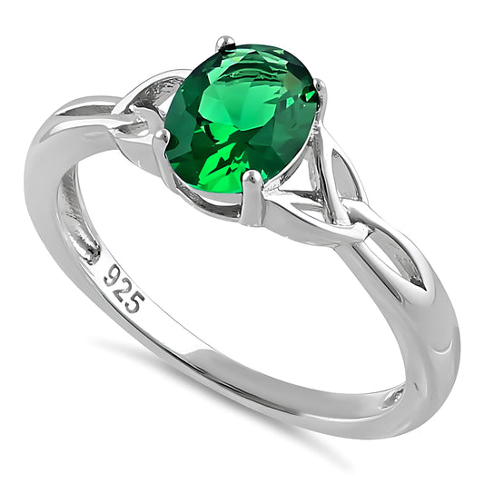 Sterling Silver Charmed Oval Green CZ Ring for Women, Oval Cubic Zirconia, Promise Ring Gift
