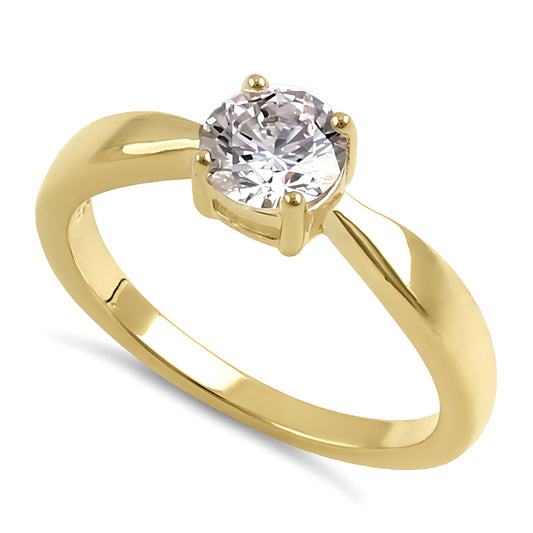 Sterling Silver 6mm Round Clear CZ Yellow Gold Plated Ring for Women, Round Cubic Zirconia, Promise Ring Gift