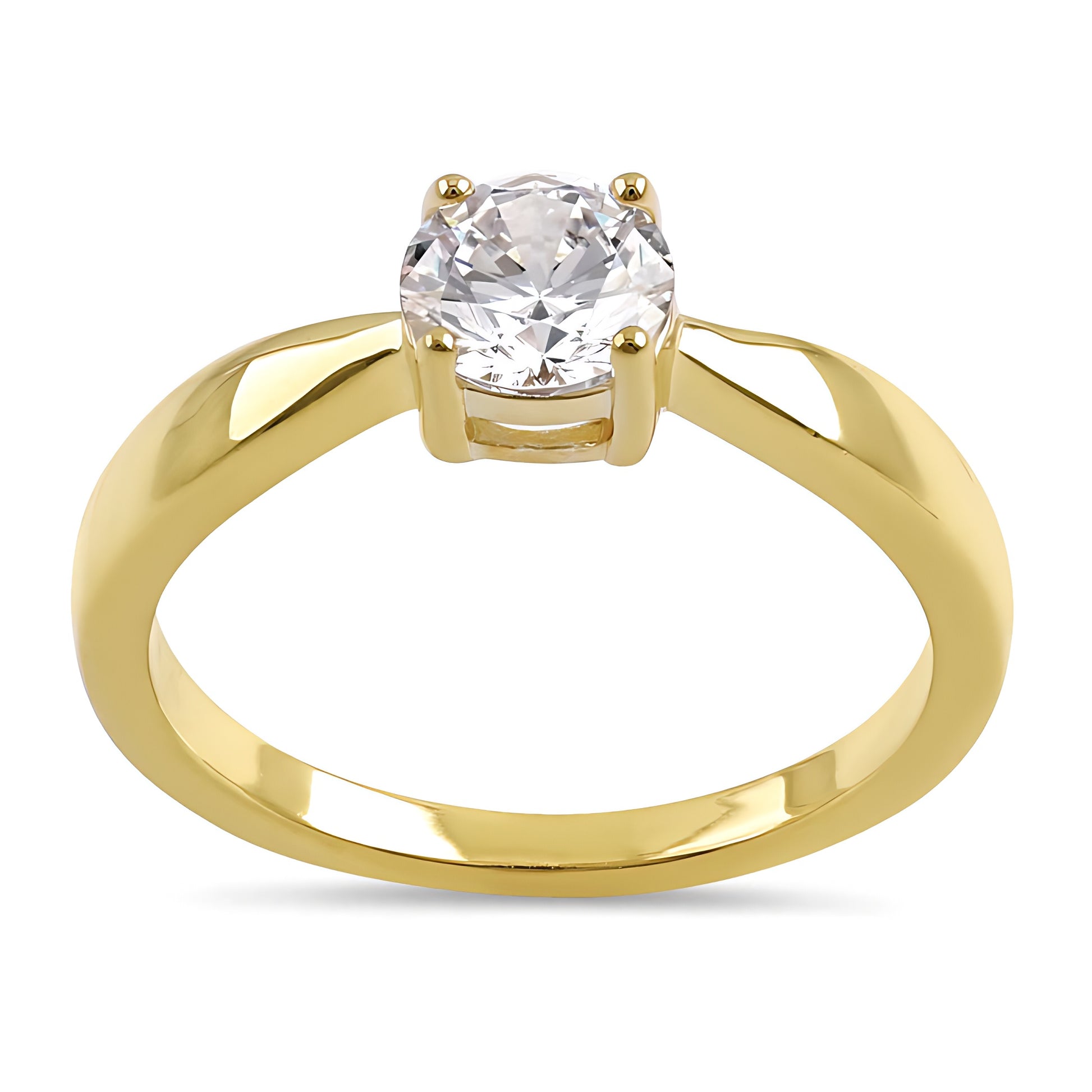 Sterling Silver 6mm Round Clear CZ Yellow Gold Plated Ring for Women, Round Cubic Zirconia, Promise Ring Gift view 2