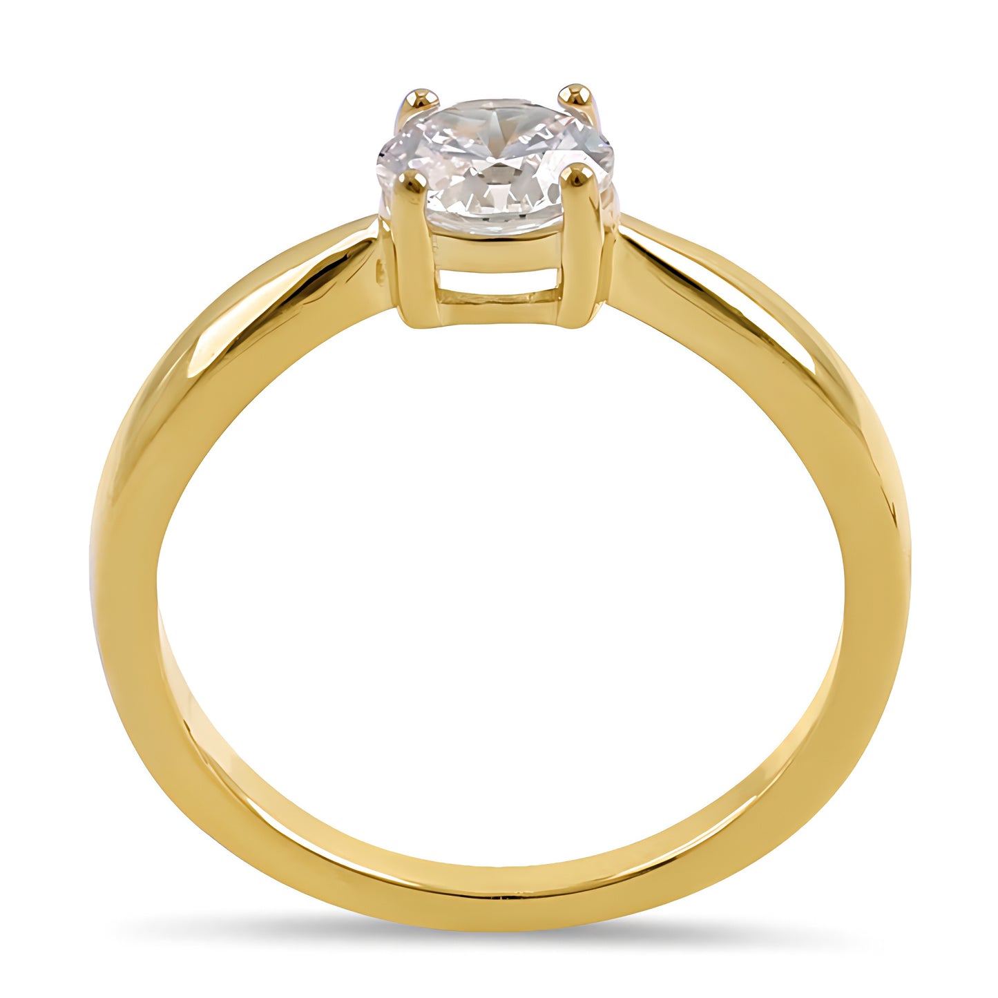 Sterling Silver 6mm Round Clear CZ Yellow Gold Plated Ring for Women, Round Cubic Zirconia, Promise Ring Gift view 3