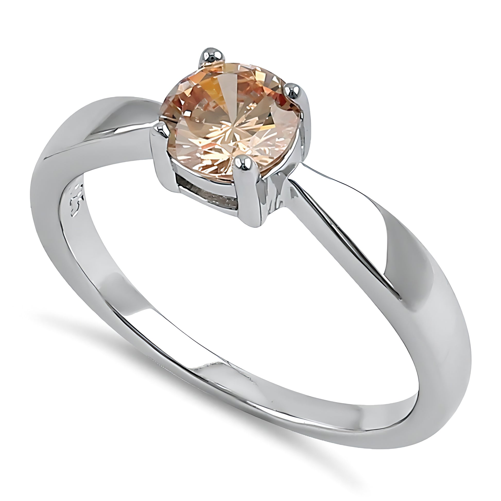 Sterling Silver 6mm Round Champaign CZ Ring for Women, Round Cubic Zirconia, Promise Ring Gift
