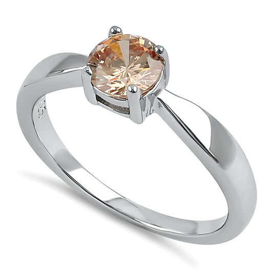 Sterling Silver 6mm Round Champaign CZ Ring for Women, Round Cubic Zirconia, Promise Ring Gift