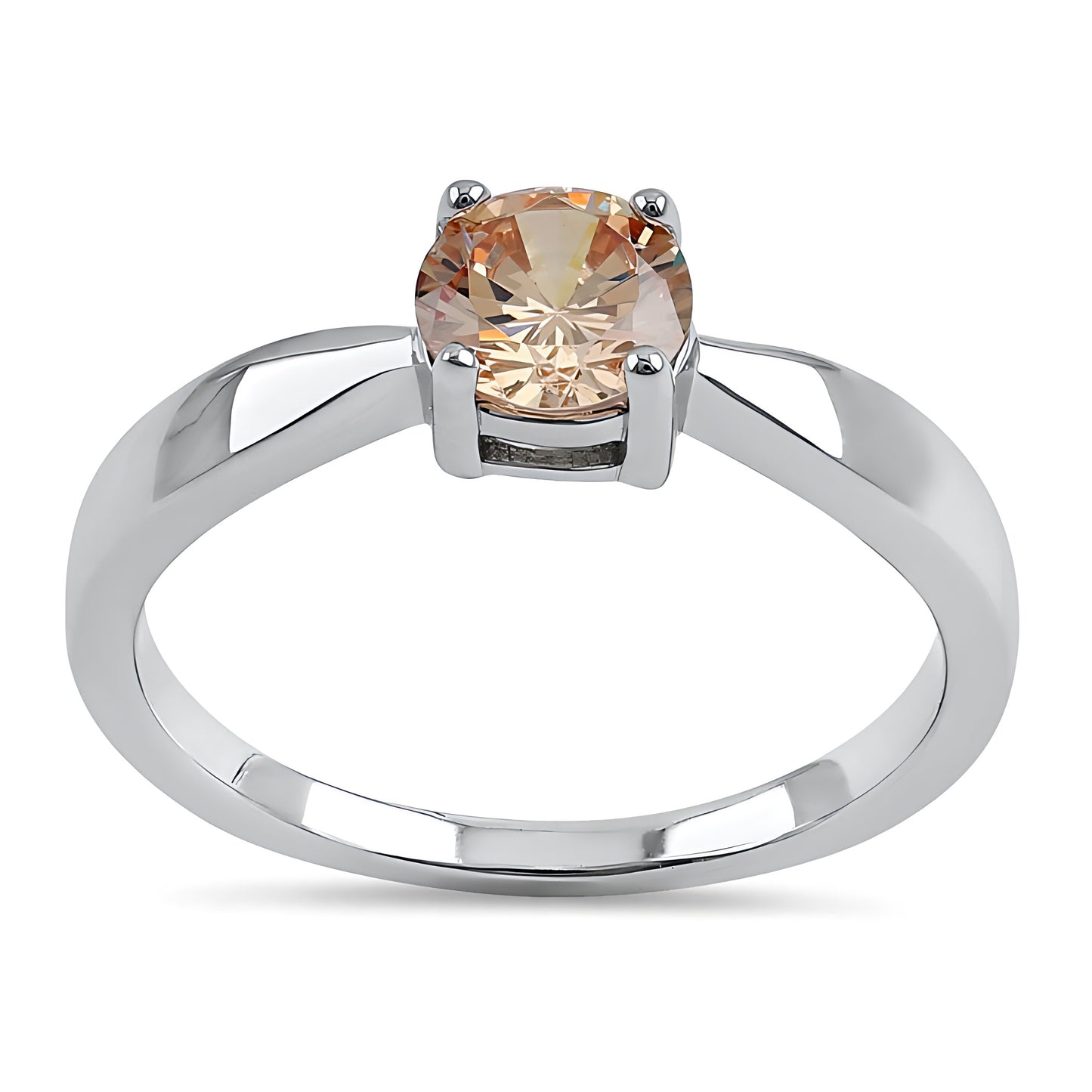 Sterling Silver 6mm Round Champaign CZ Ring for Women, Round Cubic Zirconia, Promise Ring Gift view 2