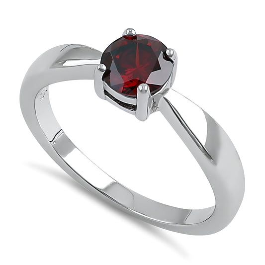 Sterling Silver 6mm Round Dark Garnet CZ Ring for Women, Round Cubic Zirconia, Promise Ring Gift