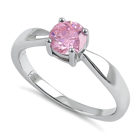Sterling Silver 6mm Round Pink CZ Ring for Women, Round Cubic Zirconia, Promise Ring Gift