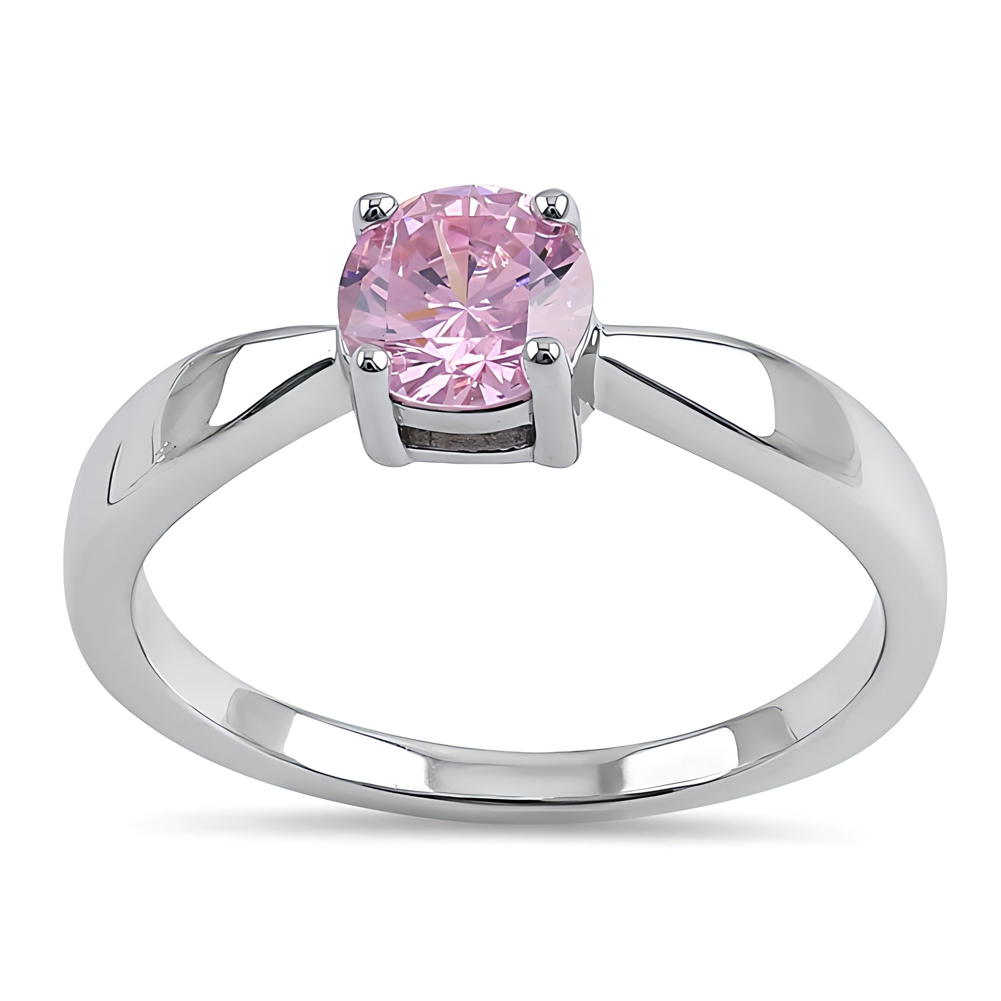 Sterling Silver 6mm Round Pink CZ Ring for Women, Round Cubic Zirconia, Promise Ring Gift view 2