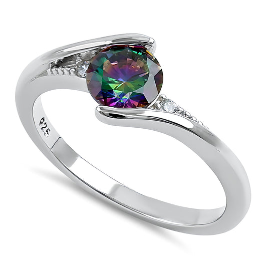 Sterling Silver Stuck In Between Rainbow CZ Ring for Women, Cubic Zirconia, Promise Ring Gift