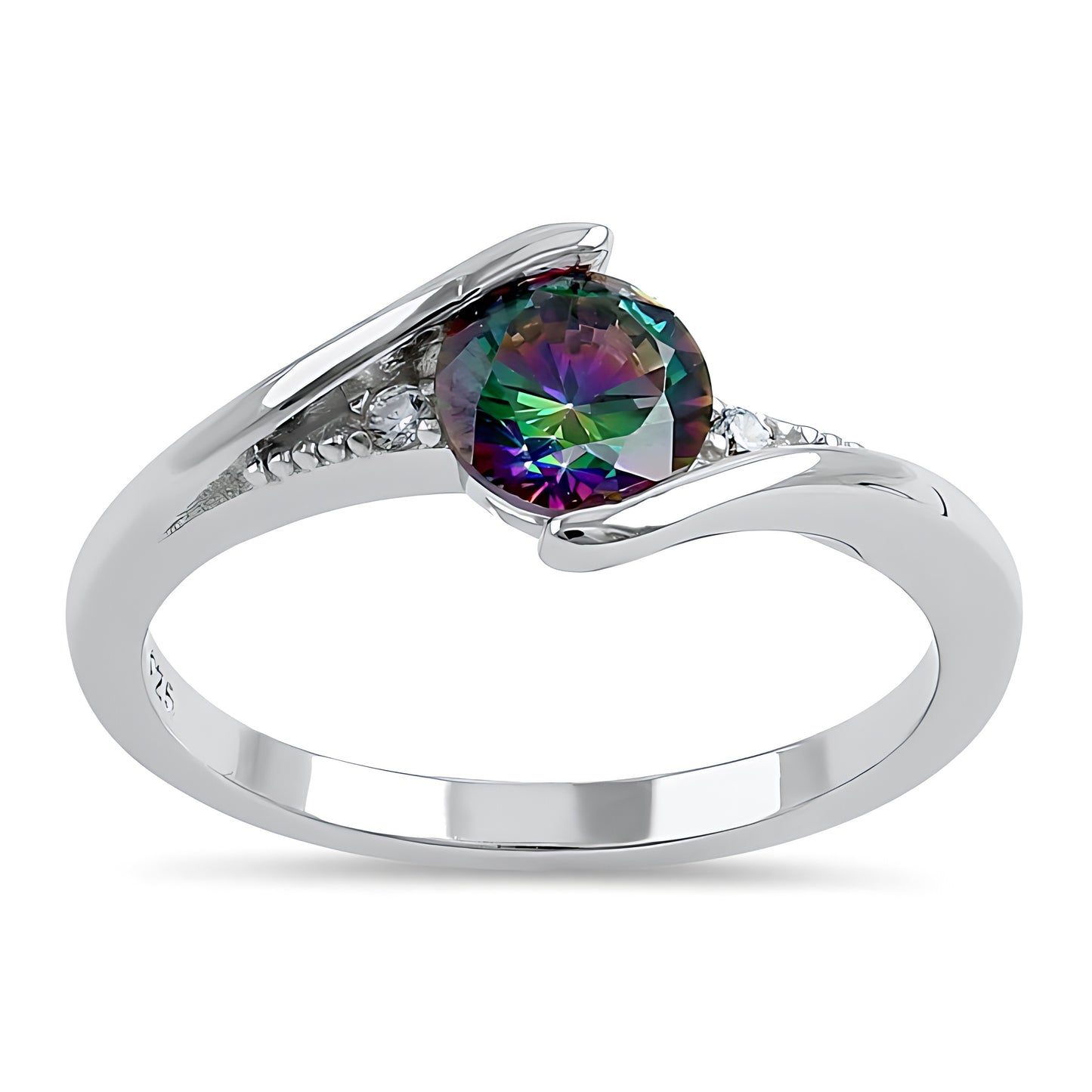 Sterling Silver Stuck In Between Rainbow CZ Ring for Women, Cubic Zirconia, Promise Ring Gift view 2