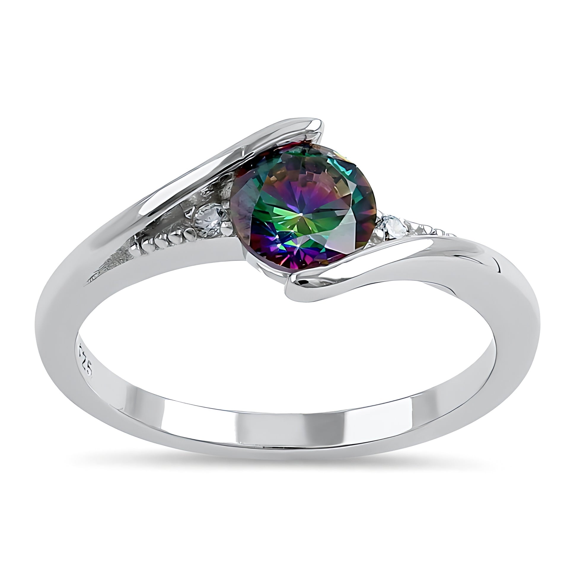 Sterling Silver Stuck In Between Rainbow CZ Ring for Women, Cubic Zirconia, Promise Ring Gift view 2