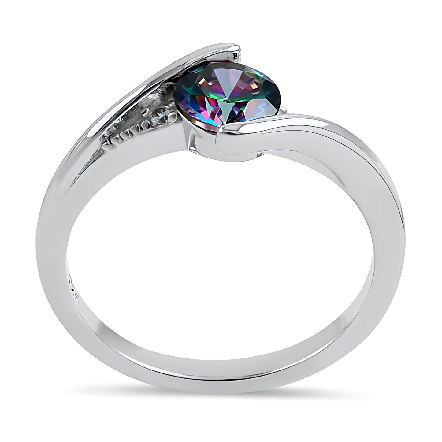 Sterling Silver Stuck In Between Rainbow CZ Ring for Women, Cubic Zirconia, Promise Ring Gift view 3