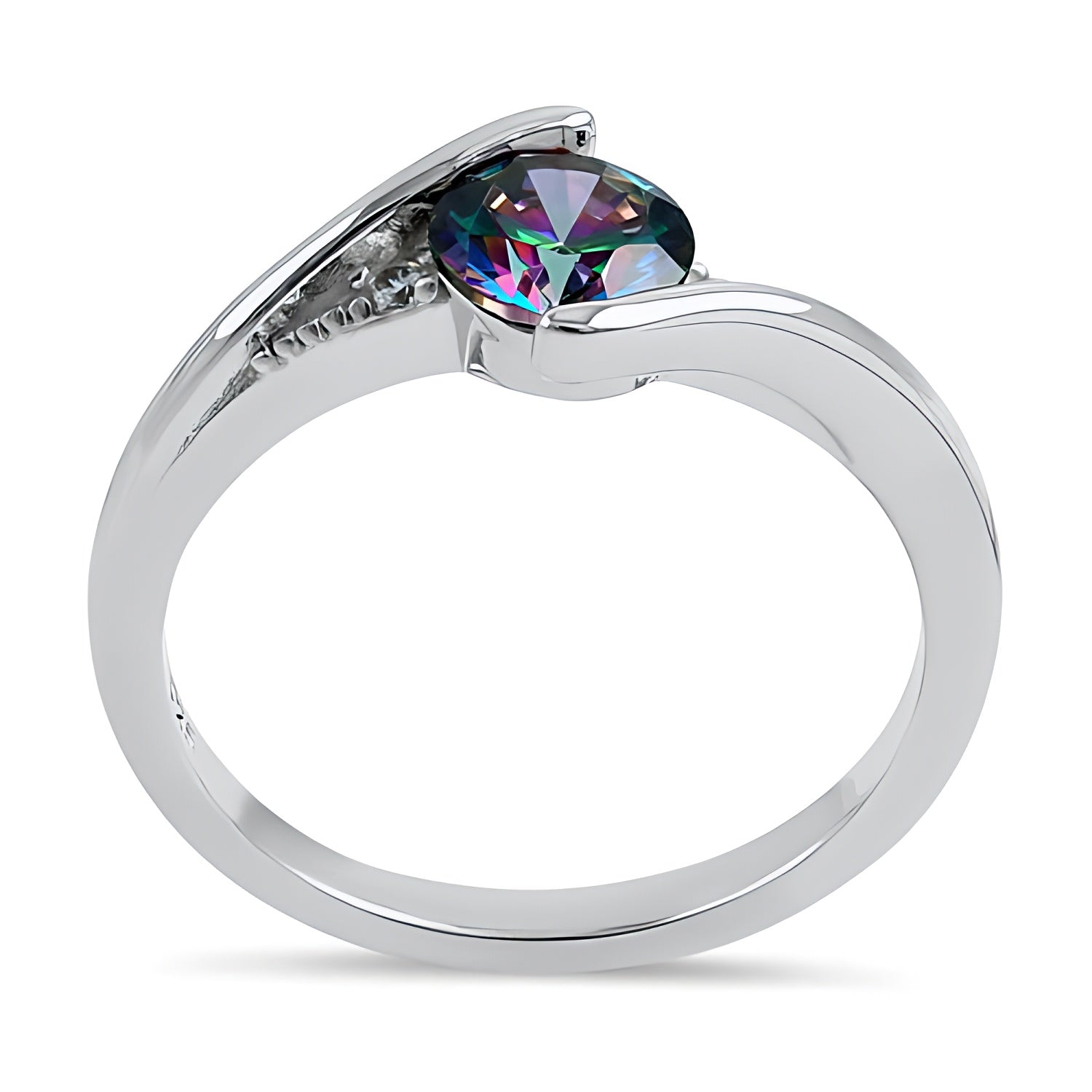 Sterling Silver Stuck In Between Rainbow CZ Ring for Women, Cubic Zirconia, Promise Ring Gift view 3