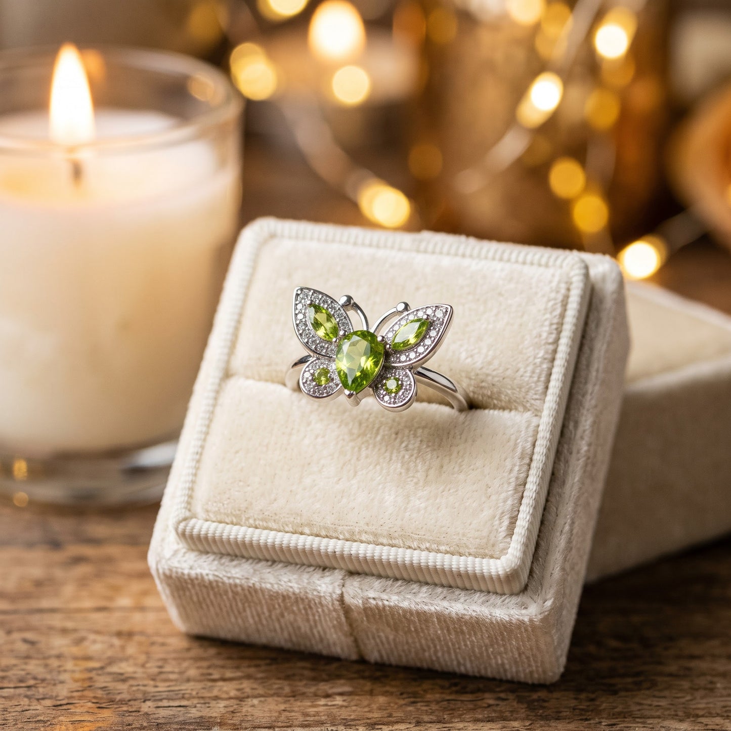 Sterling Silver Large Peridot CZ Butterfly Ring for Women, Cubic Zirconia, Promise Ring Gift view 2