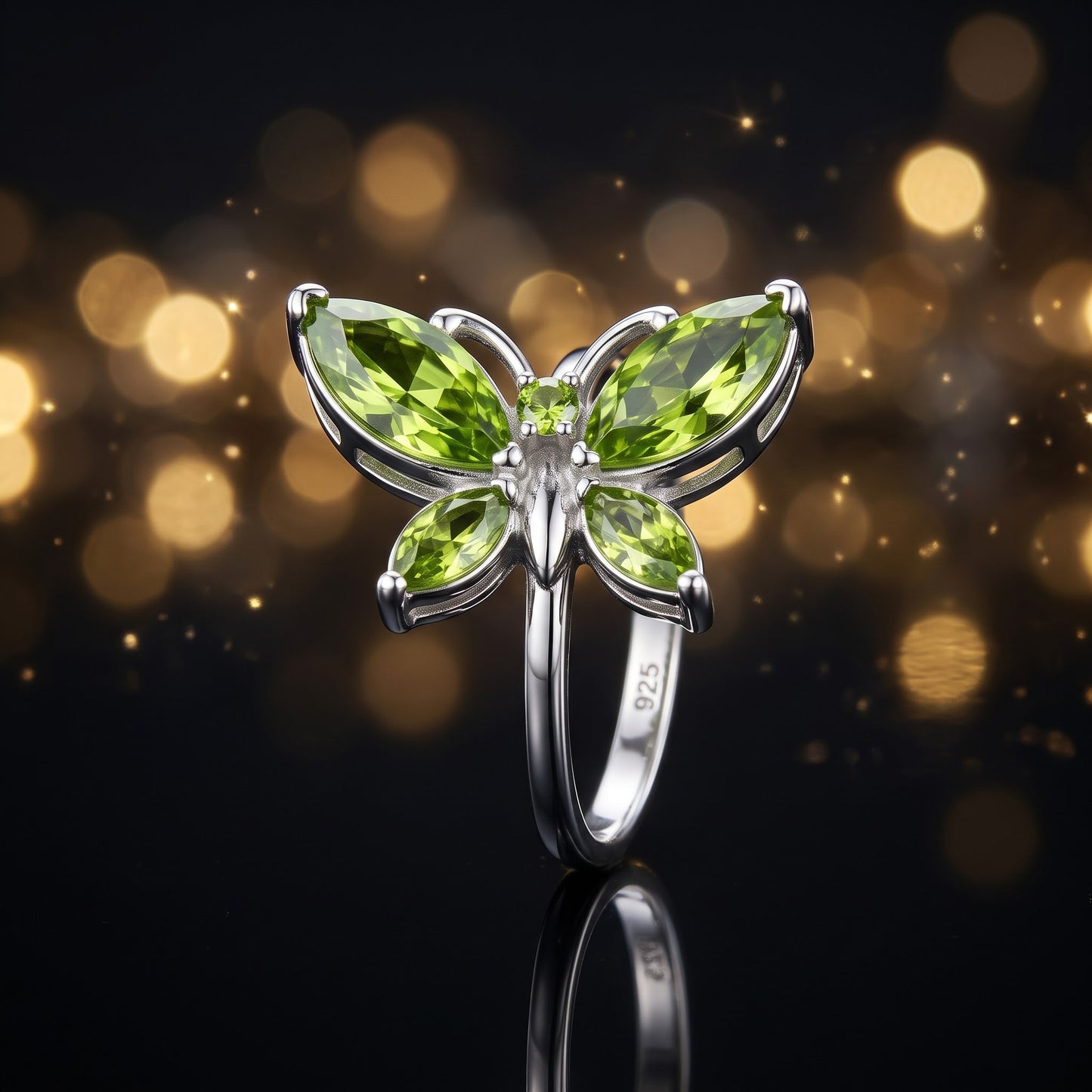 Sterling Silver Large Peridot CZ Butterfly Ring for Women, Cubic Zirconia, Promise Ring Gift view 3
