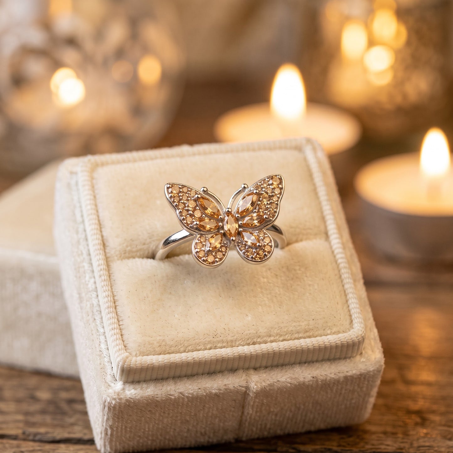 Sterling Silver Large Champagne CZ Butterfly Ring for Women, Cubic Zirconia, Promise Ring Gift view 2