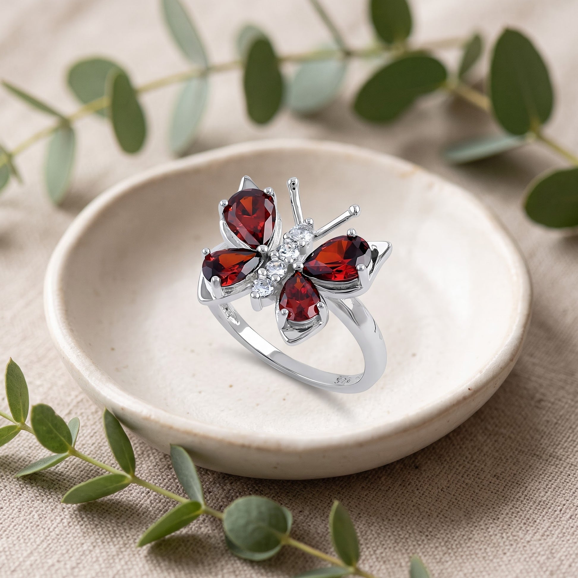 Sterling Silver Large Garnet CZ Butterfly Ring for Women, Cubic Zirconia, Promise Ring Gift view 2