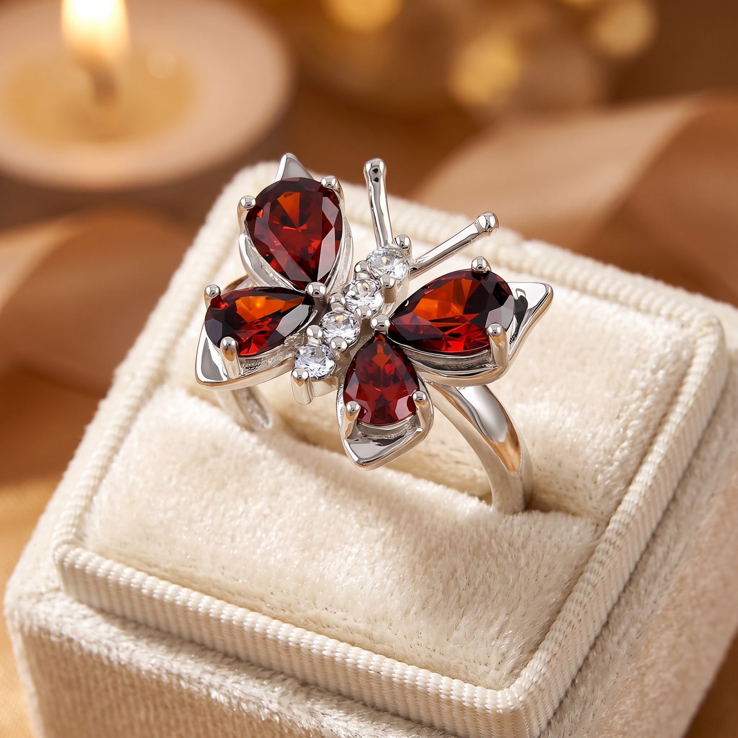 Sterling Silver Large Garnet CZ Butterfly Ring for Women, Cubic Zirconia, Promise Ring Gift view 3