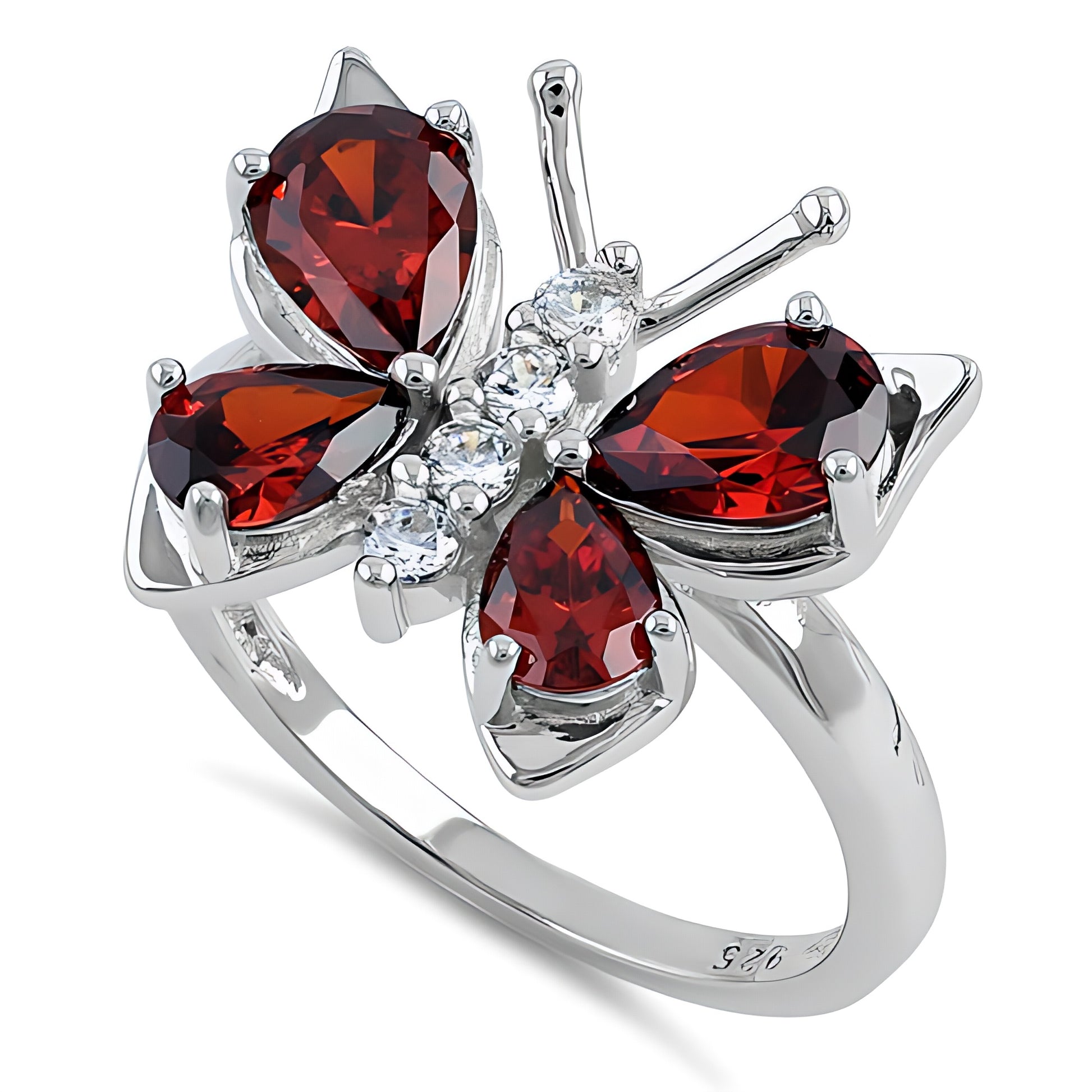Sterling Silver Large Garnet CZ Butterfly Ring for Women, Cubic Zirconia, Promise Ring Gift