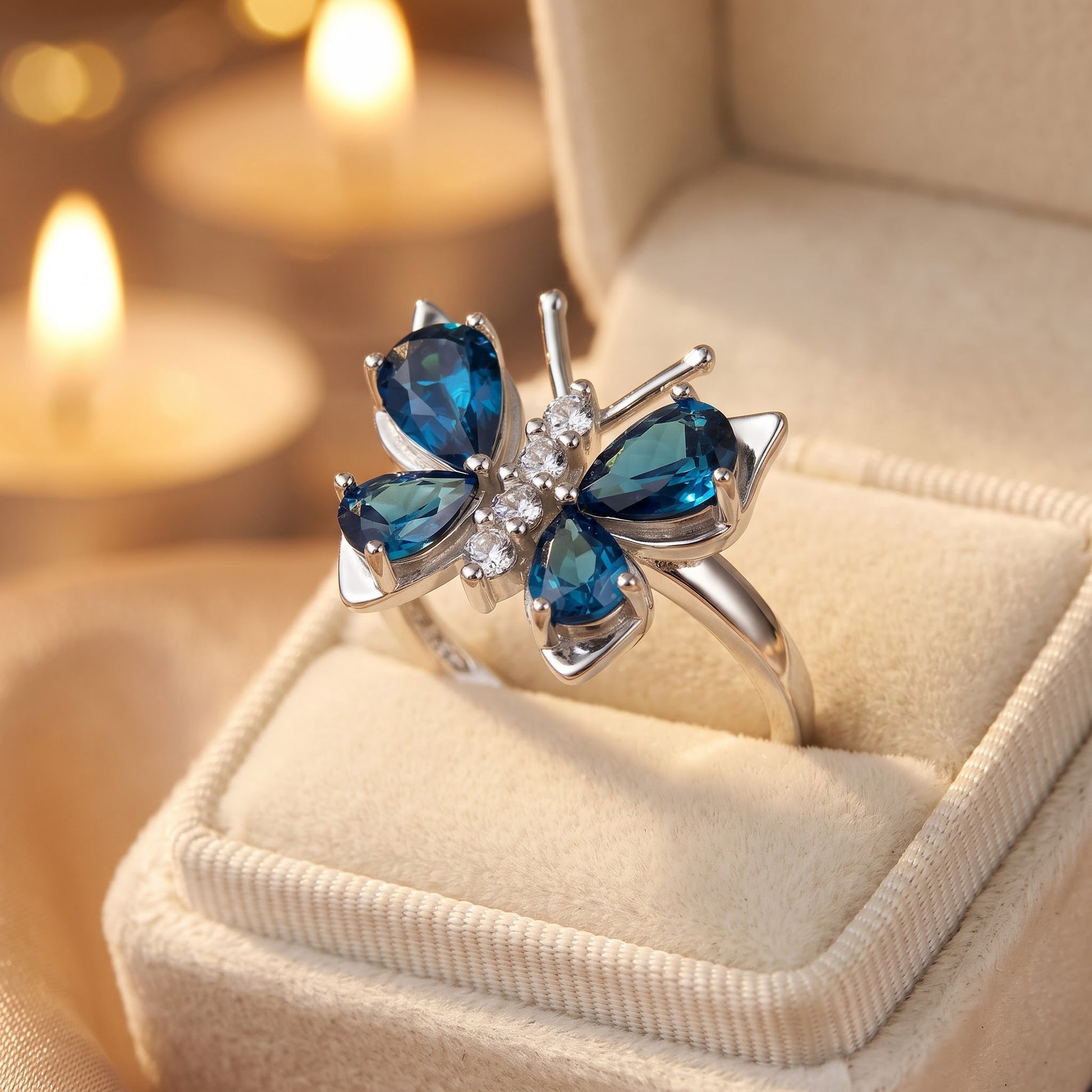 Sterling Silver Large Blue Topaz CZ Butterfly Ring for Women, Cubic Zirconia, Promise Ring Gift view 3