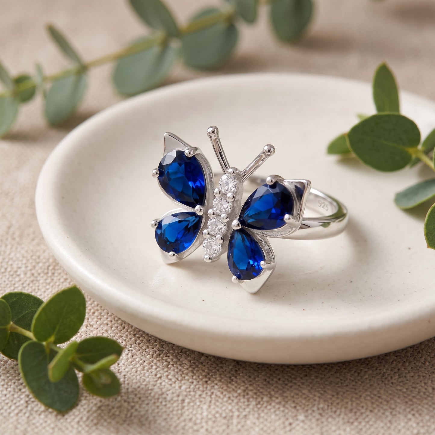 Sterling Silver Large Blue Spinel CZ Butterfly Ring for Women, Cubic Zirconia, Promise Ring Gift view 2