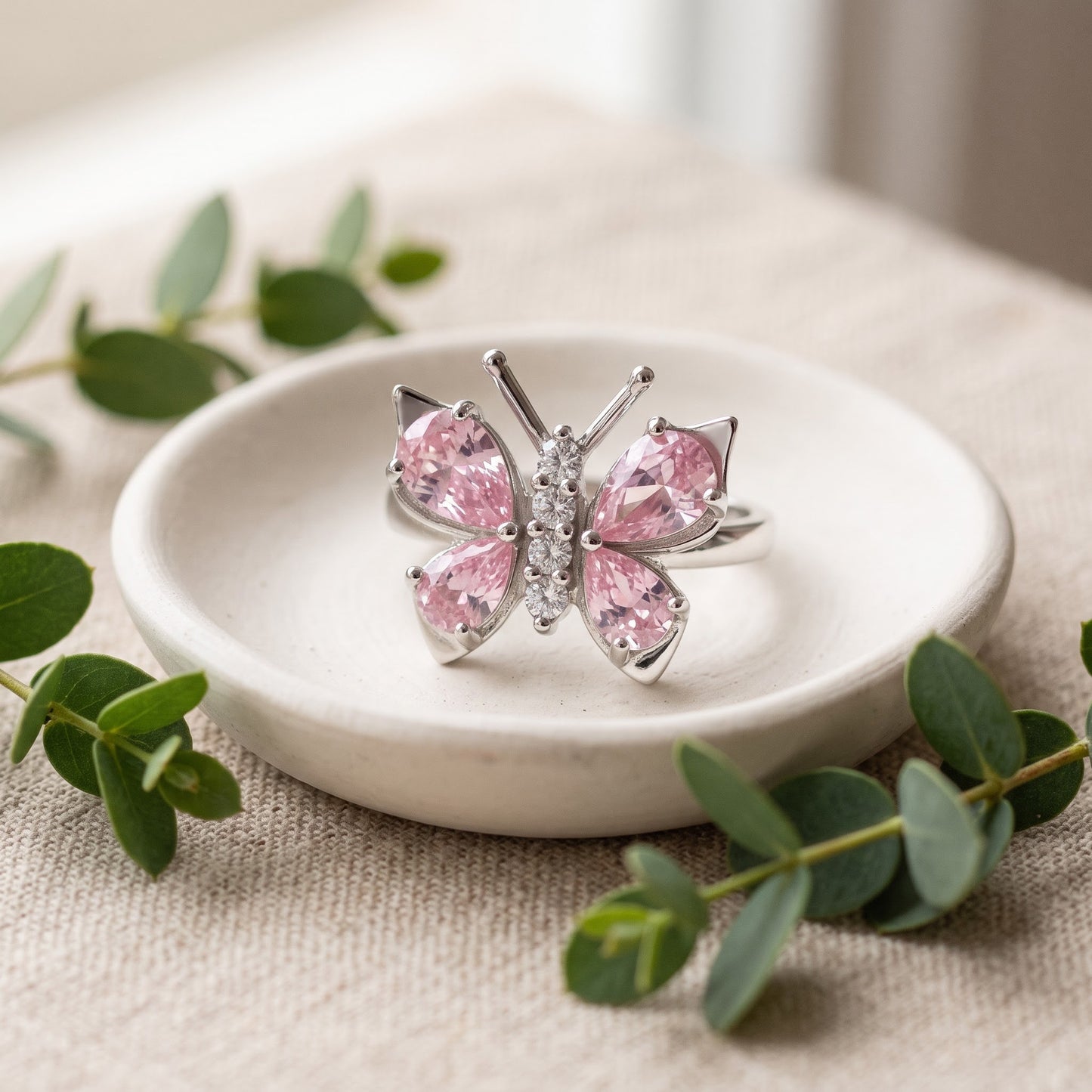 Sterling Silver Pink CZ Butterfly Ring for Women, Cubic Zirconia, Promise Ring Gift view 2