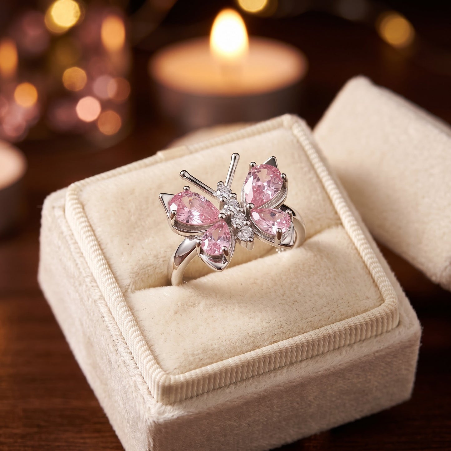 Sterling Silver Pink CZ Butterfly Ring for Women, Cubic Zirconia, Promise Ring Gift view 3