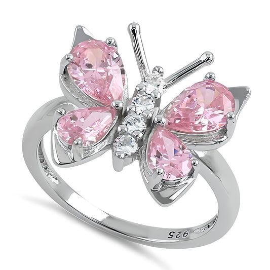 Sterling Silver Pink CZ Butterfly Ring for Women, Cubic Zirconia, Promise Ring Gift