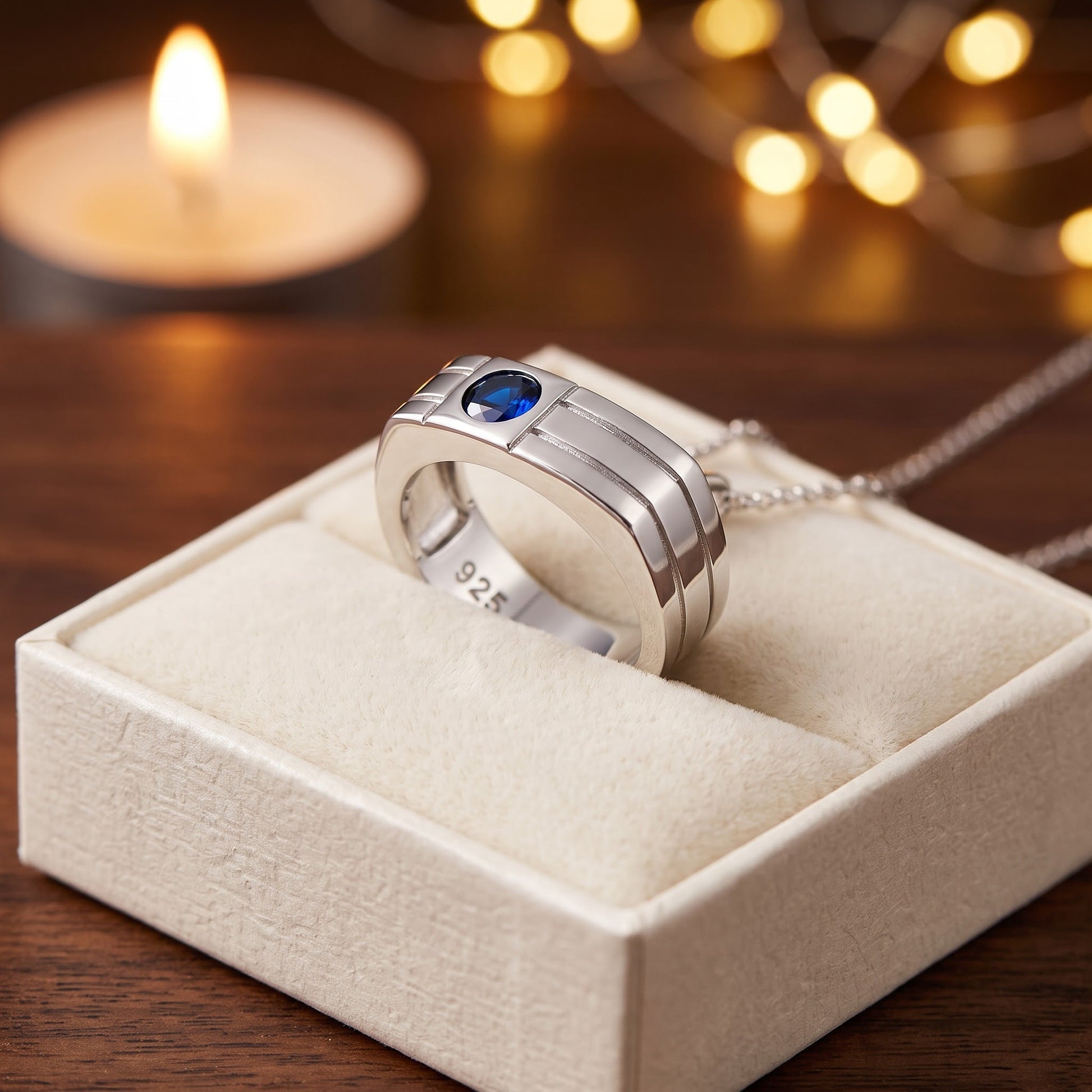 Sterling Silver Men's Offset Round Cut Blue CZ Ring for Women, Round Cubic Zirconia, Promise Ring Gift view 3