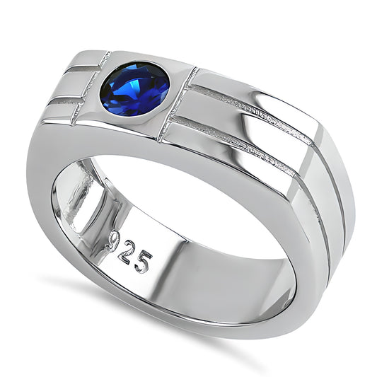 Sterling Silver Men's Offset Round Cut Blue CZ Ring for Women, Round Cubic Zirconia, Promise Ring Gift