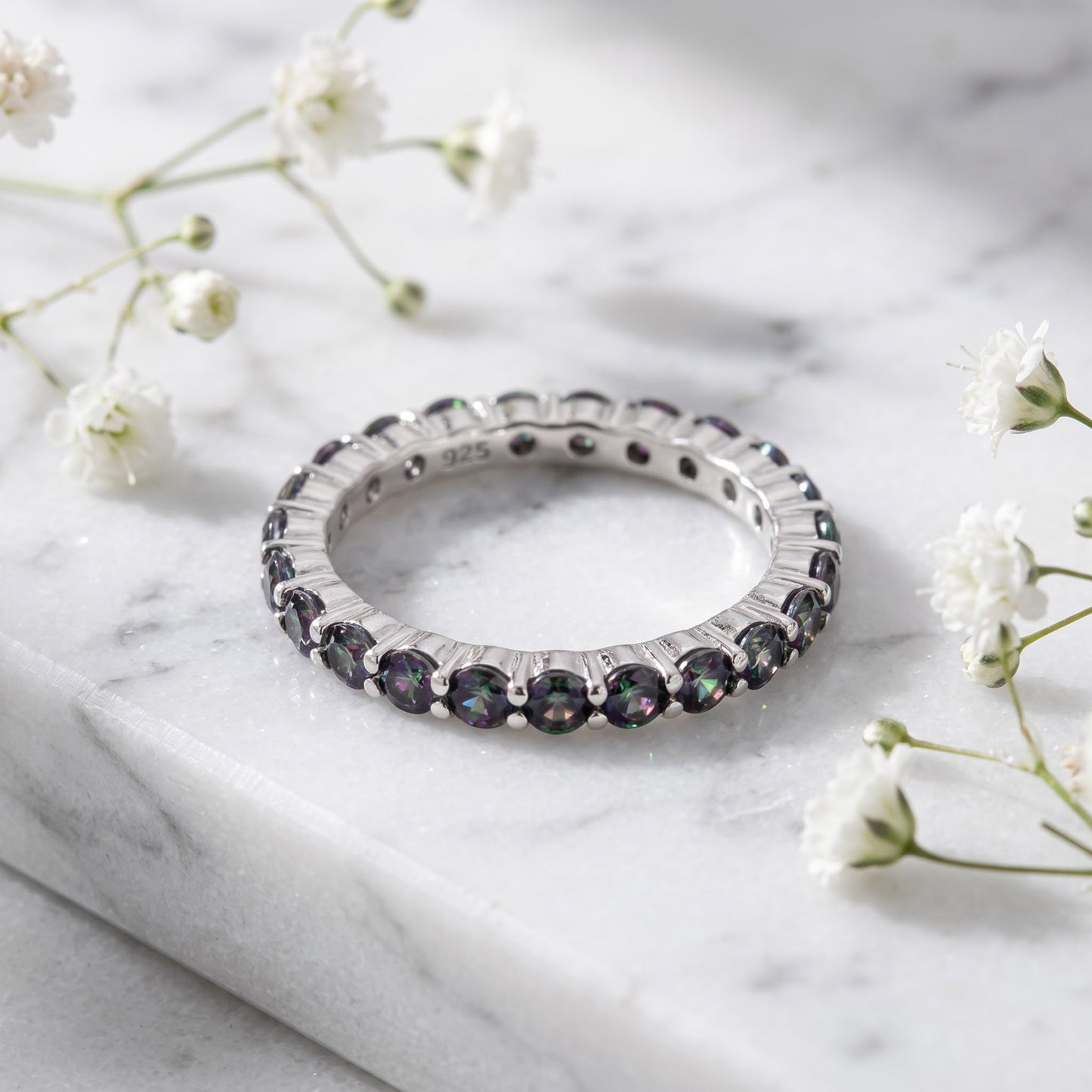 Sterling Silver Eternity Rainbow CZ Ring for Women, Cubic Zirconia, Promise Ring Gift view 1