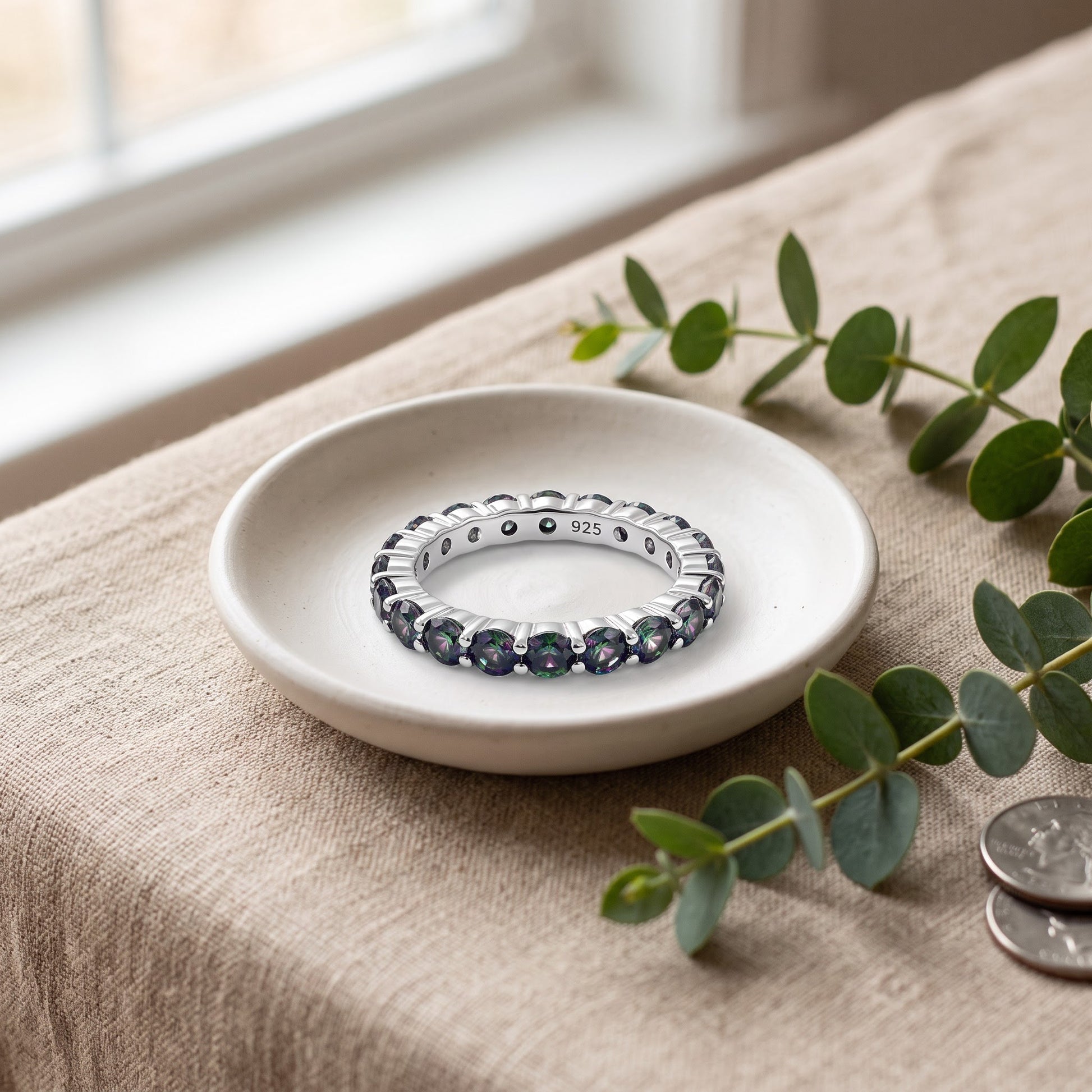 Sterling Silver Eternity Rainbow CZ Ring for Women, Cubic Zirconia, Promise Ring Gift view 2