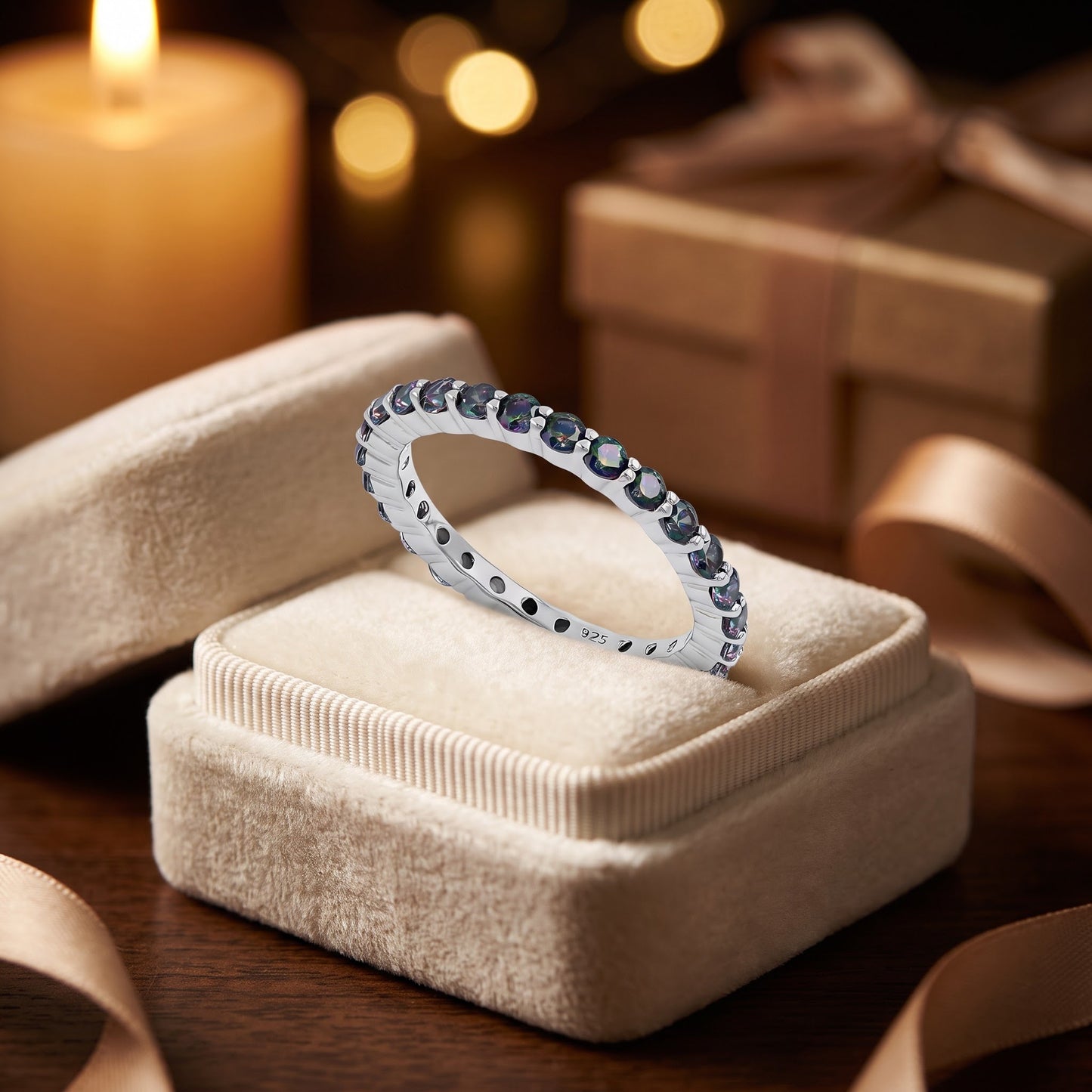 Sterling Silver Eternity Rainbow CZ Ring for Women, Cubic Zirconia, Promise Ring Gift view 3