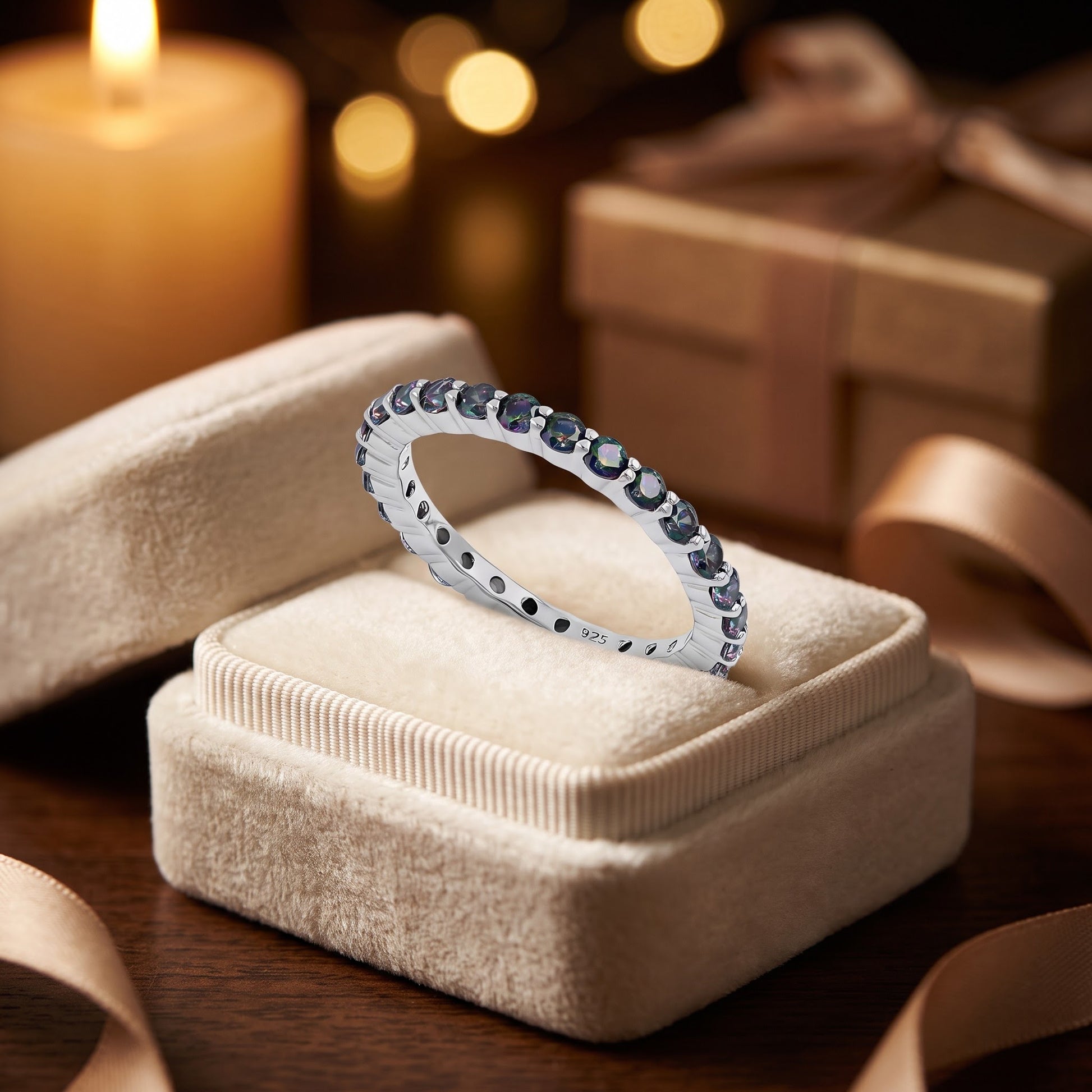 Sterling Silver Eternity Rainbow CZ Ring for Women, Cubic Zirconia, Promise Ring Gift view 3