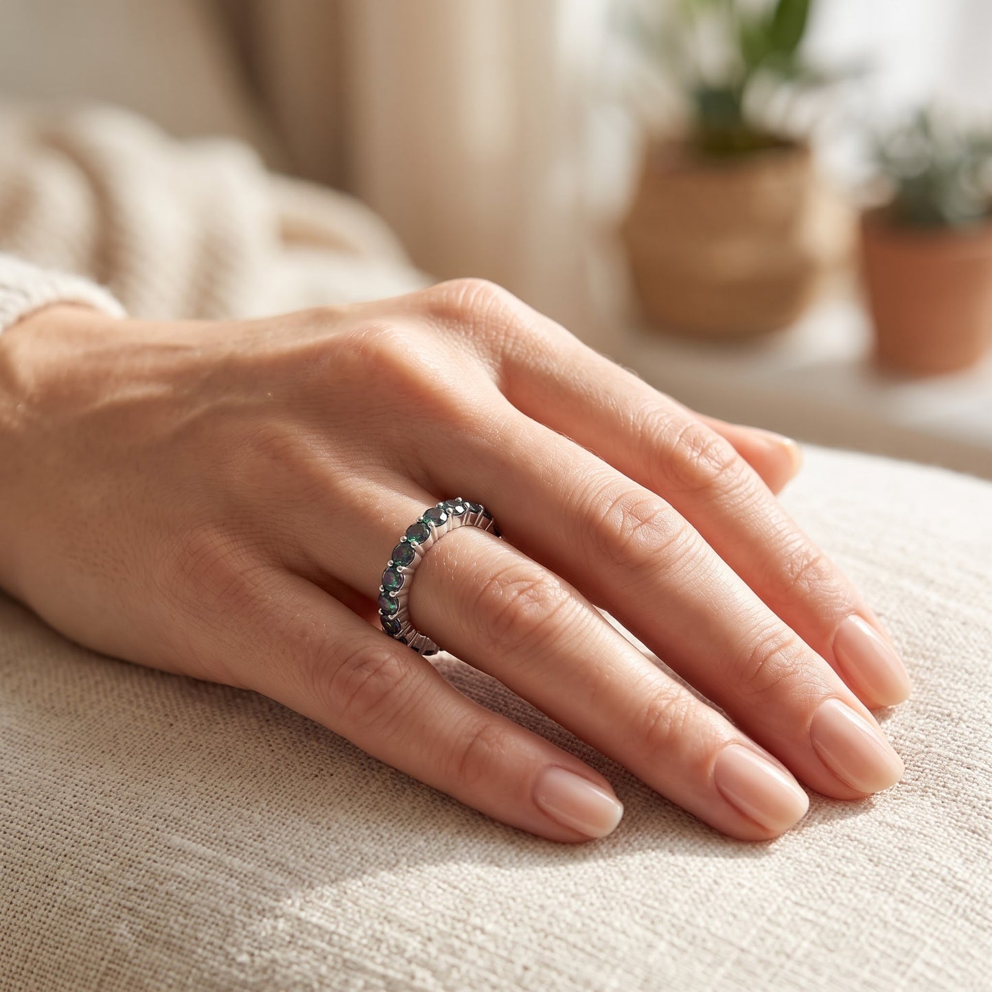 Sterling Silver Eternity Rainbow CZ Ring for Women, Cubic Zirconia, Promise Ring Gift view 5