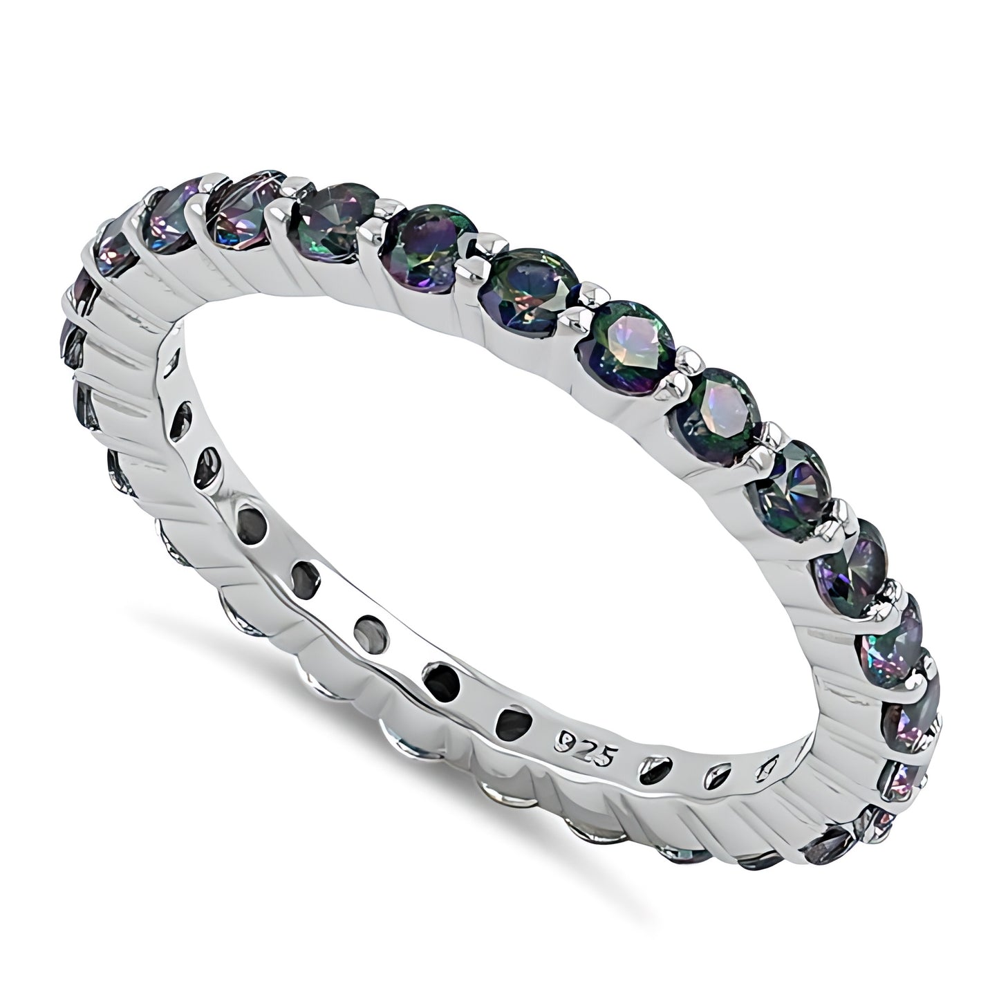 Sterling Silver Eternity Rainbow CZ Ring for Women, Cubic Zirconia, Promise Ring Gift