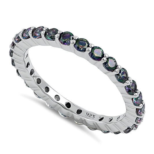 Sterling Silver Eternity Rainbow CZ Ring for Women, Cubic Zirconia, Promise Ring Gift