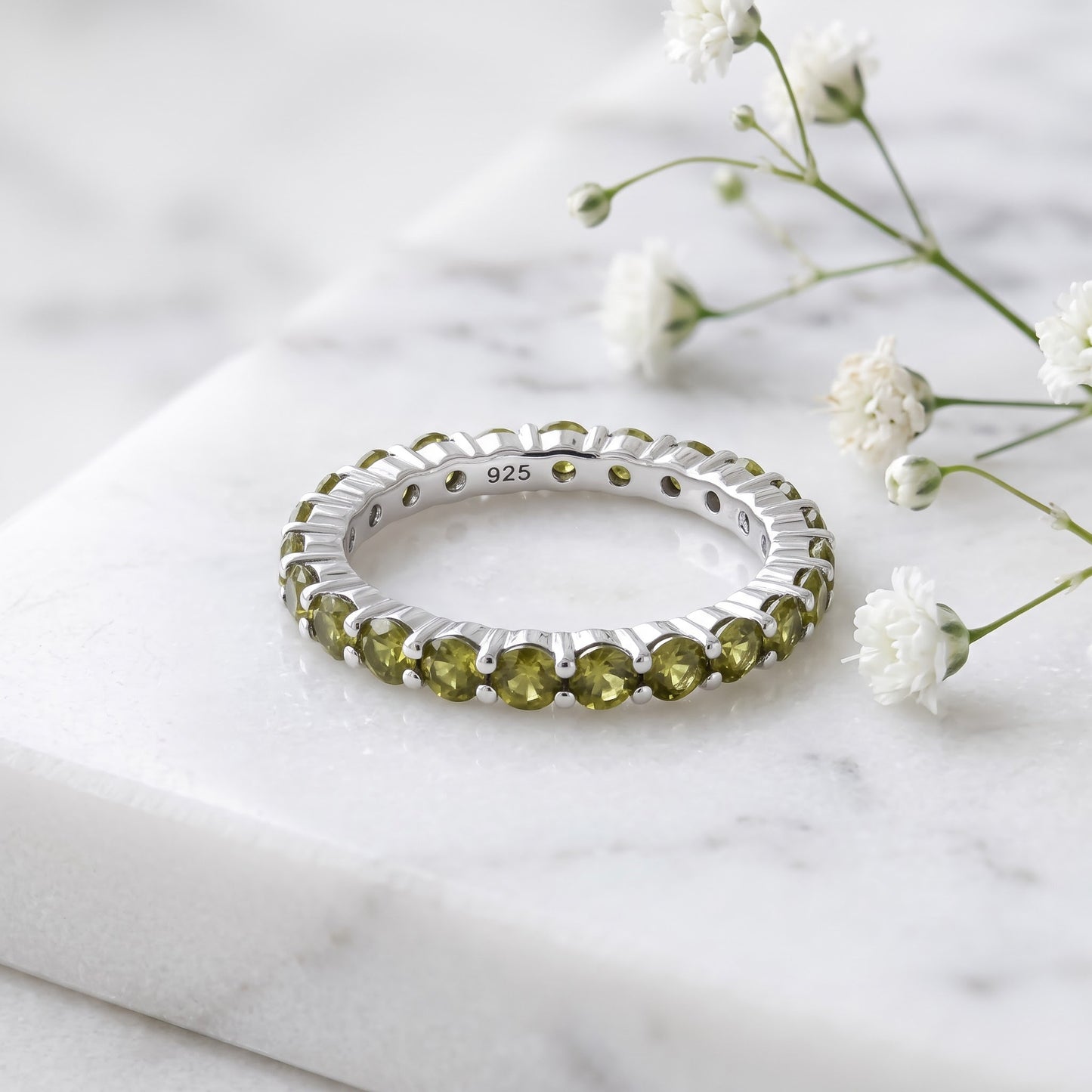 Sterling Silver Eternity Peridot CZ Ring for Women, Cubic Zirconia, Promise Ring Gift view 1