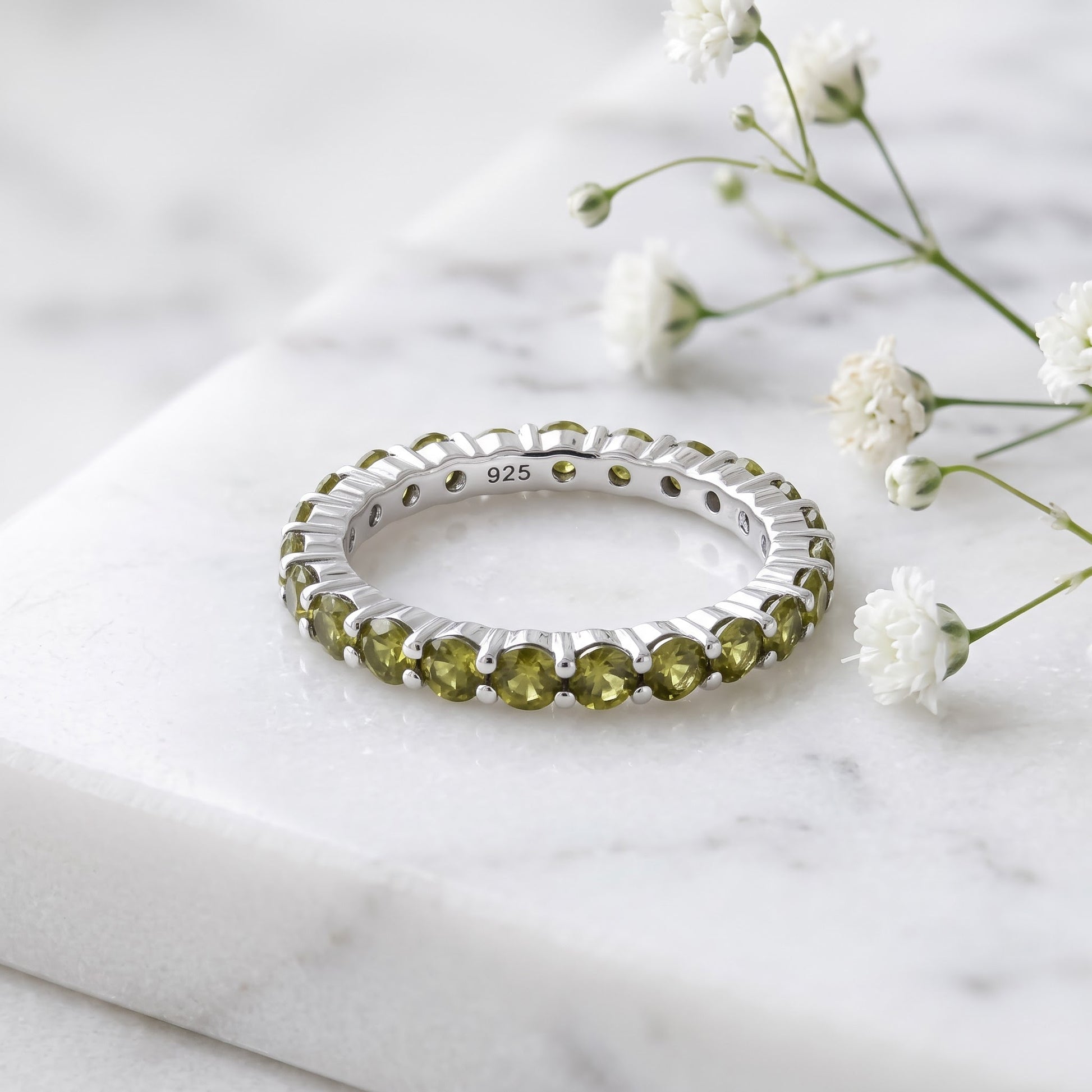 Sterling Silver Eternity Peridot CZ Ring for Women, Cubic Zirconia, Promise Ring Gift view 1