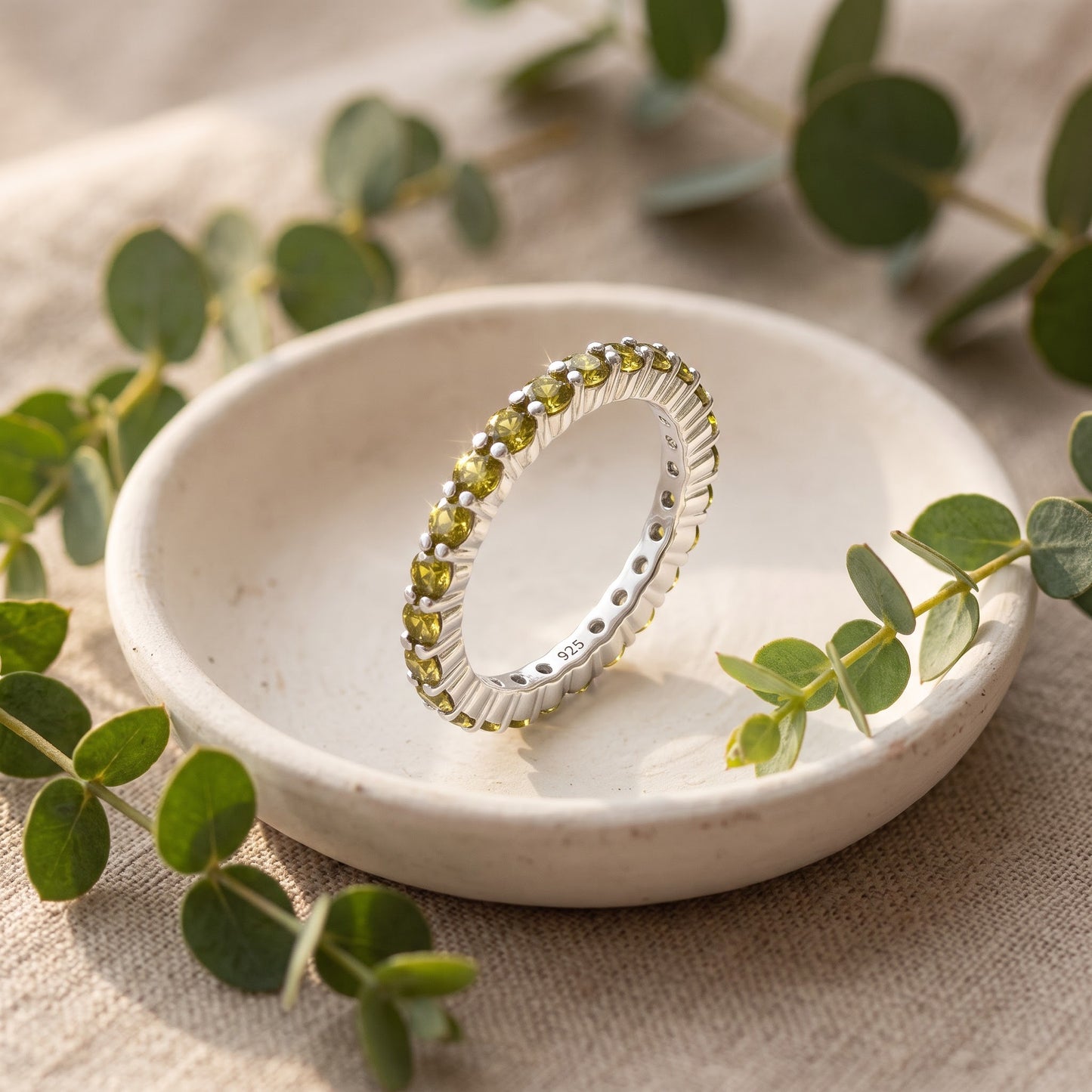 Sterling Silver Eternity Peridot CZ Ring for Women, Cubic Zirconia, Promise Ring Gift view 2