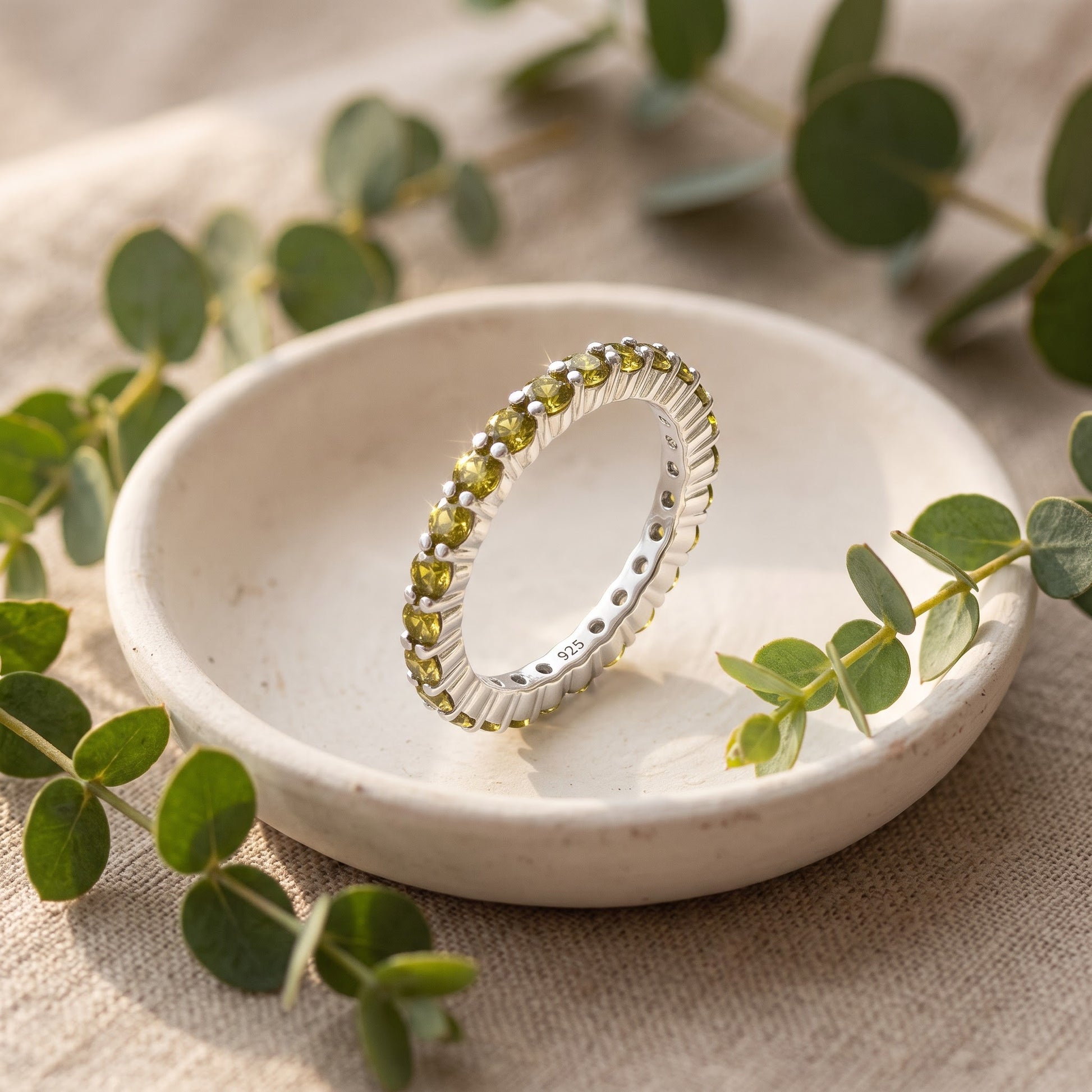 Sterling Silver Eternity Peridot CZ Ring for Women, Cubic Zirconia, Promise Ring Gift view 2