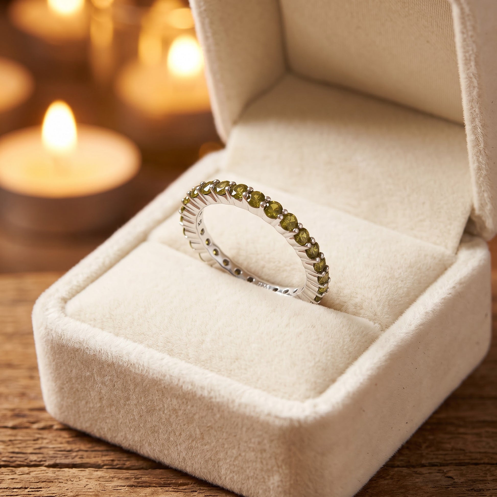 Sterling Silver Eternity Peridot CZ Ring for Women, Cubic Zirconia, Promise Ring Gift view 3