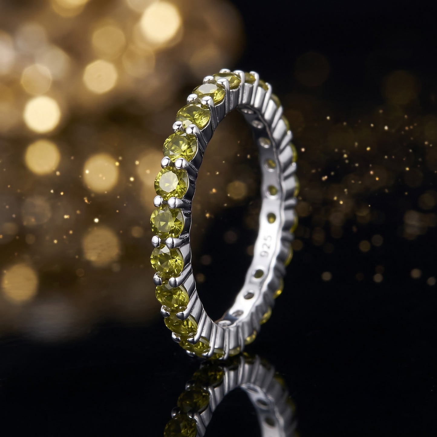 Sterling Silver Eternity Peridot CZ Ring for Women, Cubic Zirconia, Promise Ring Gift view 4