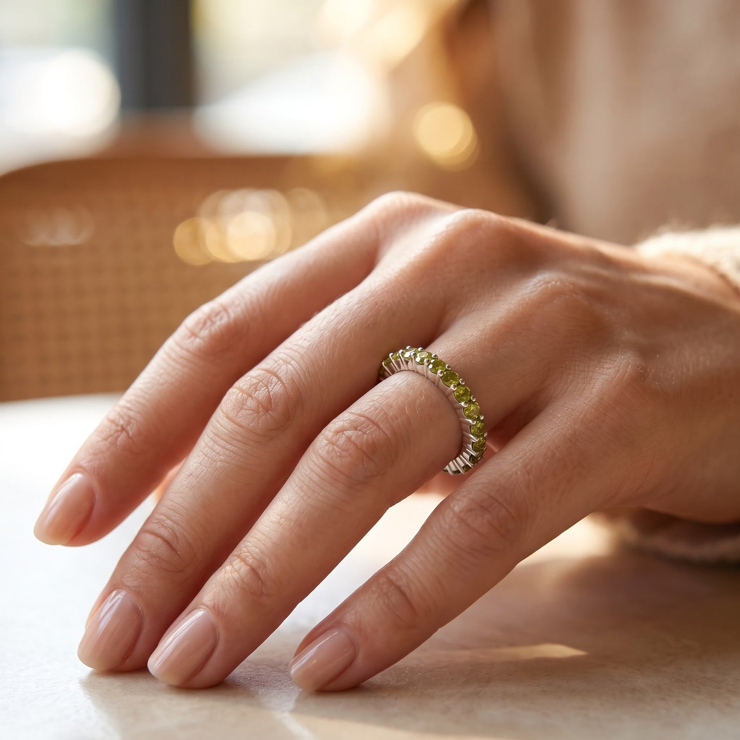 Sterling Silver Eternity Peridot CZ Ring for Women, Cubic Zirconia, Promise Ring Gift view 5