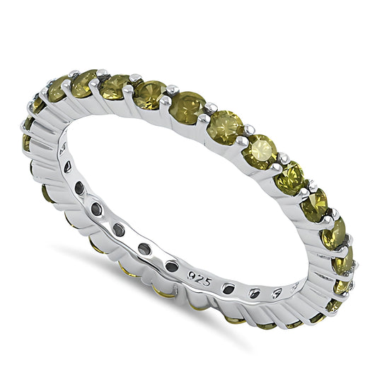 Sterling Silver Eternity Peridot CZ Ring for Women, Cubic Zirconia, Promise Ring Gift