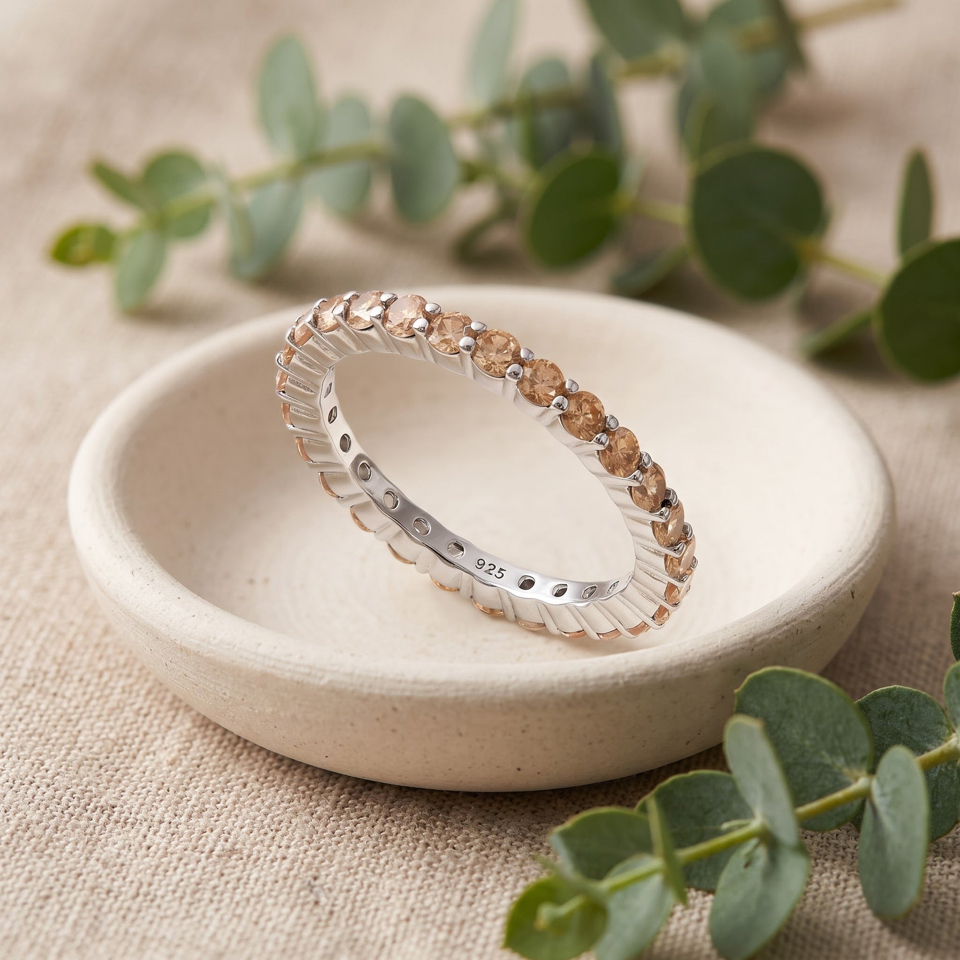 Sterling Silver Eternity Champagne CZ Ring for Women, Cubic Zirconia, Promise Ring Gift view 2